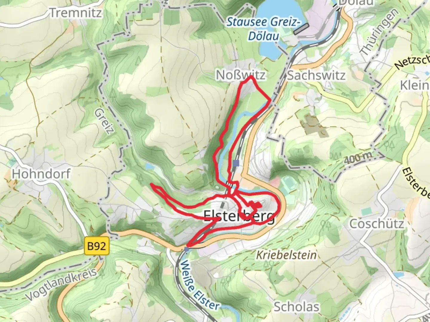 An image depicting the trail Weiße Elster via Waldbadpromenade and its surrounding area.