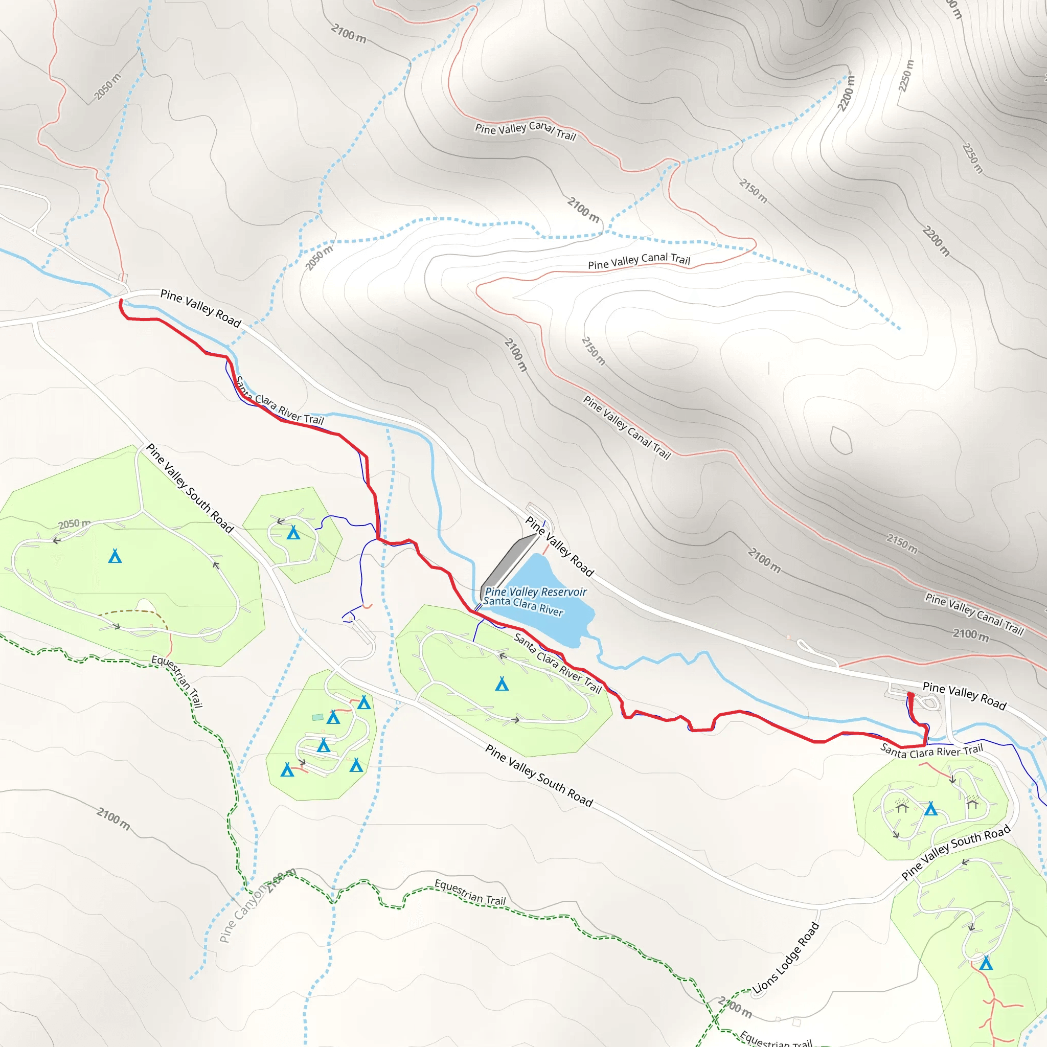 Pine Valley Reservoir via Santa Clara River Trail mobile static map