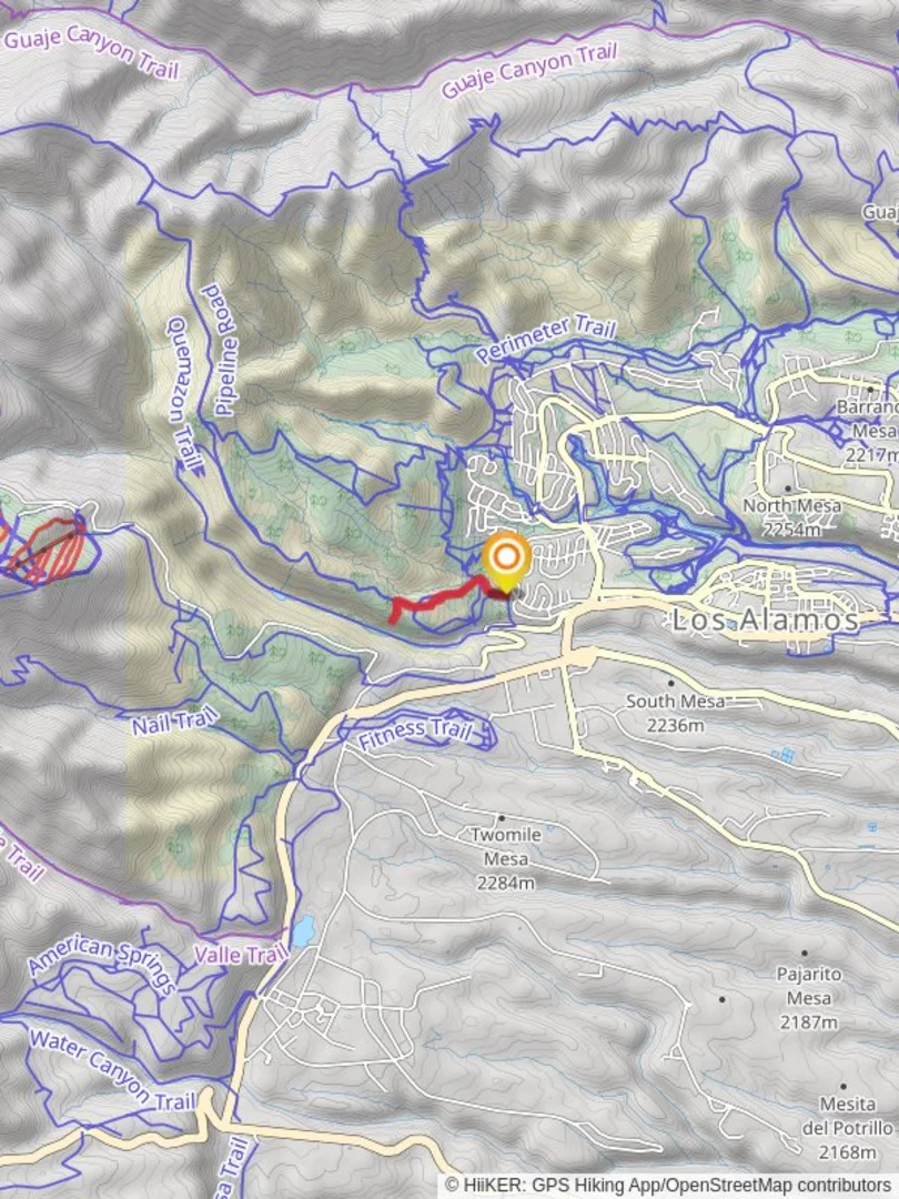 An image depicting the trail Quemazon Trail and Cave of the Winds Trail and its surrounding area.