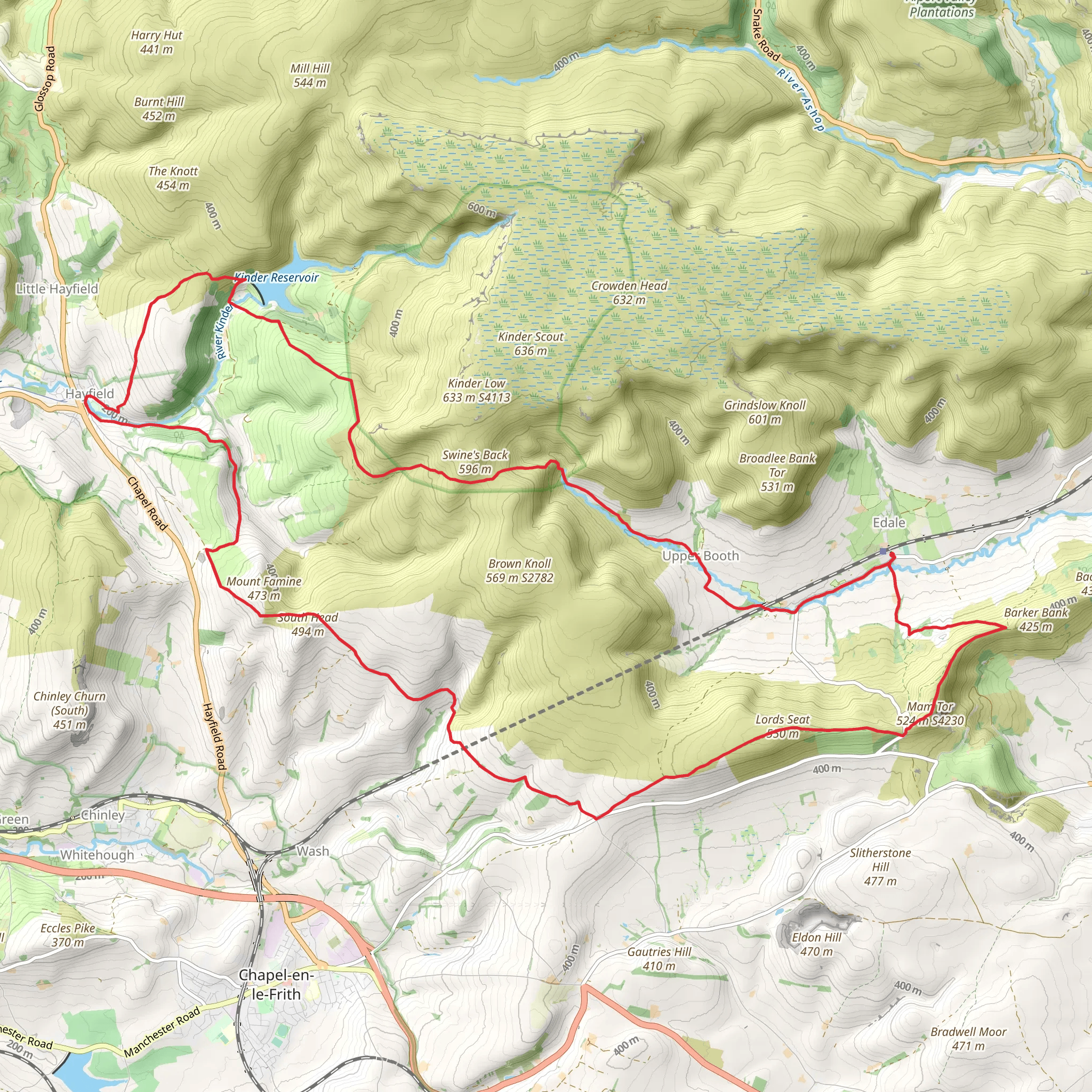 Edale to Hayfield via Mam Tor and Lords Seat mobile static map