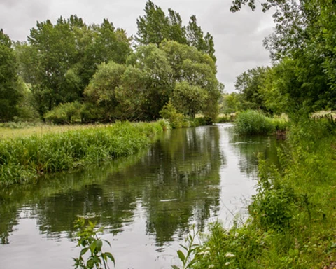 An image depicting the trail Itchen Way from New Cheriton to Winchester and its surrounding area.