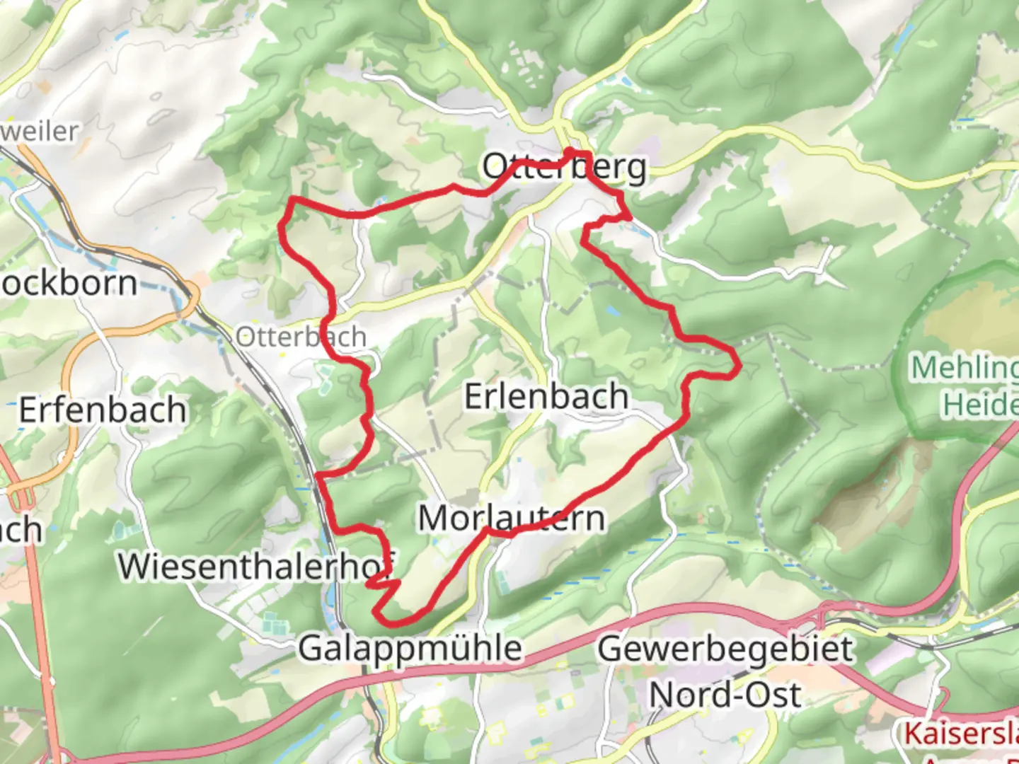 An image depicting the trail Otterberg and Morlautern Loop and its surrounding area.