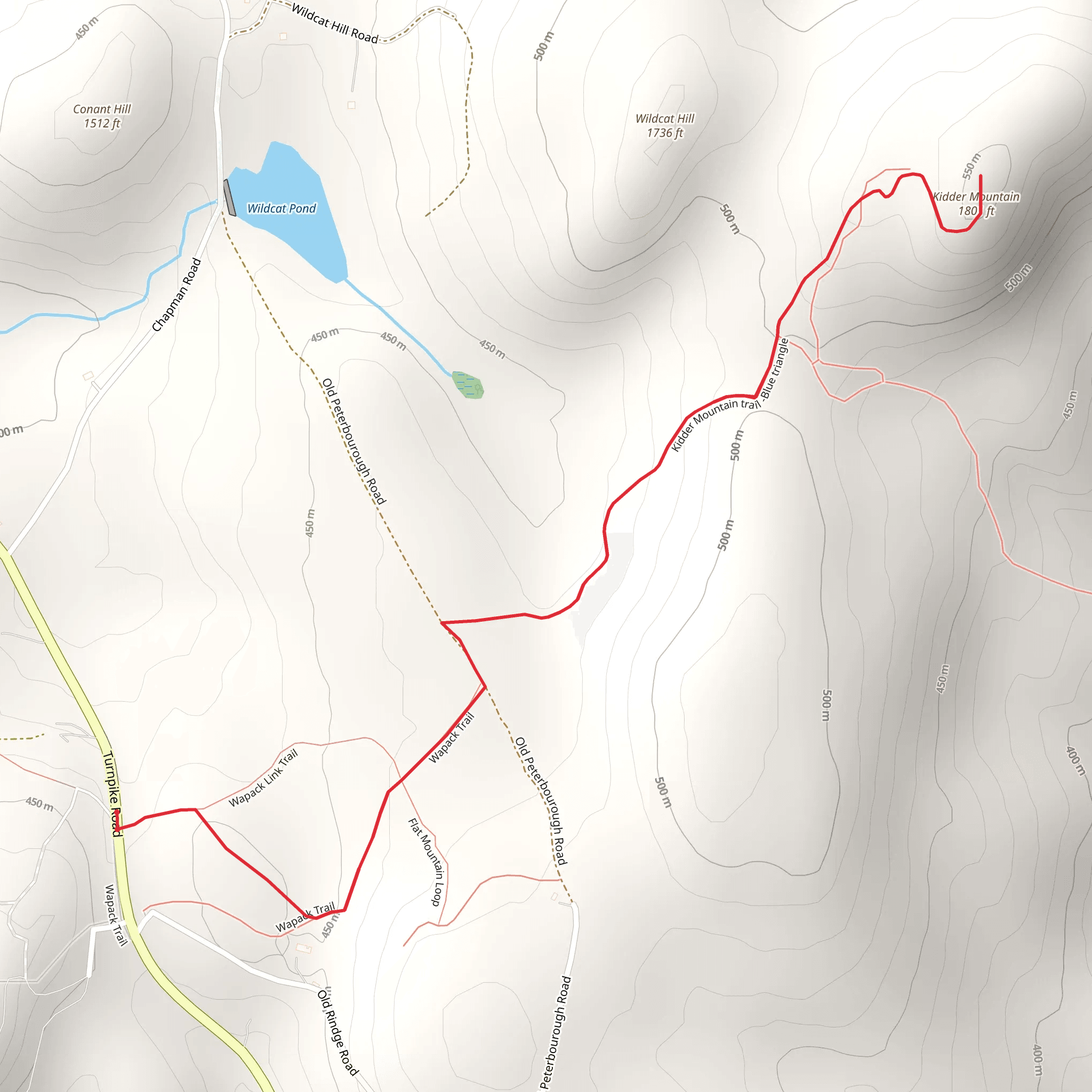 Kidder Mountain via Wapack Trail mobile static map