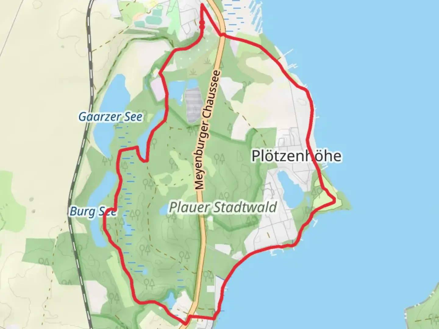 An image depicting the trail NSG Plauer Stadtwald Loop and its surrounding area.