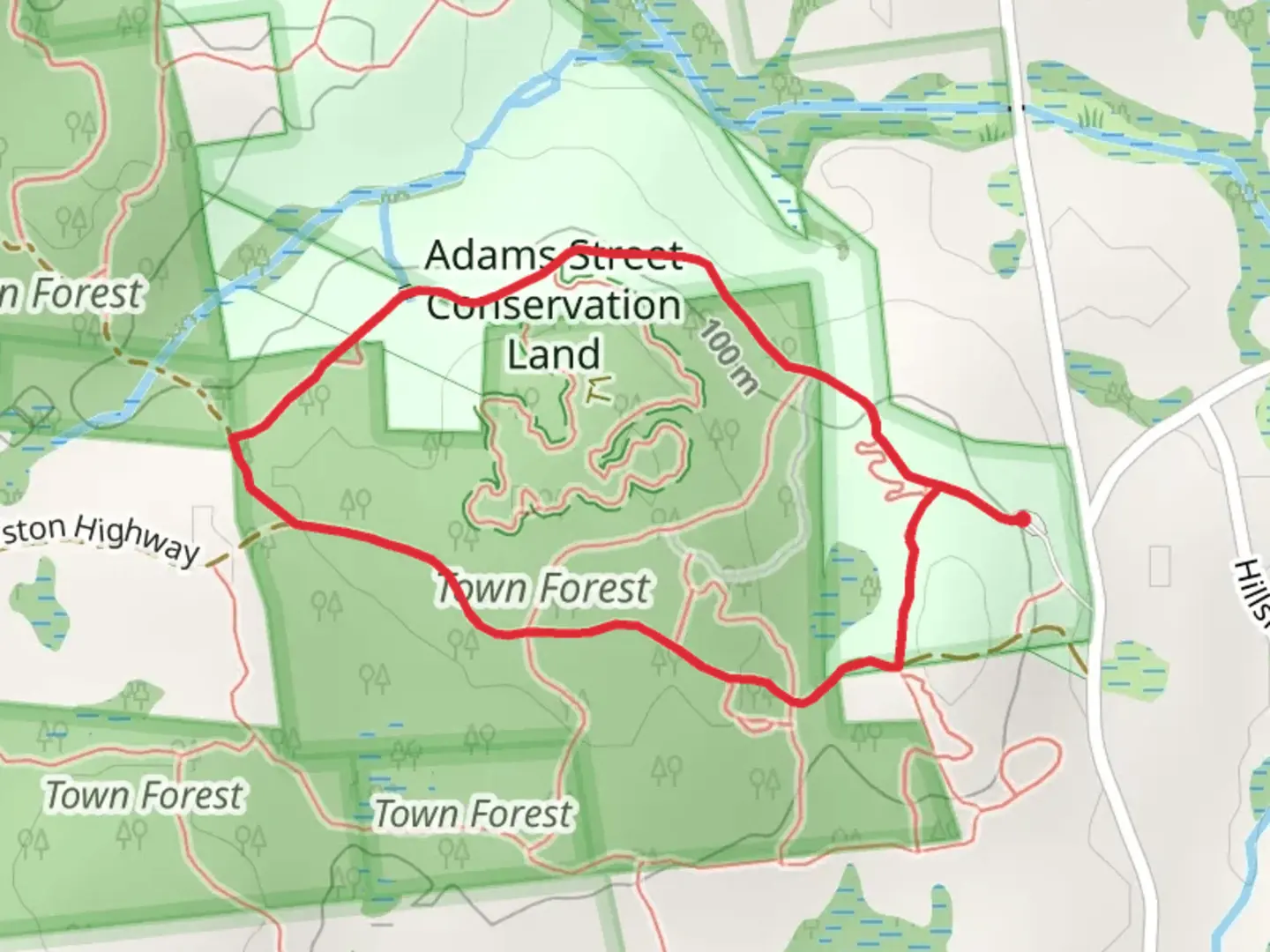 An image depicting the trail Right Turn Clyde and Holliston Highway Loop Trail and its surrounding area.