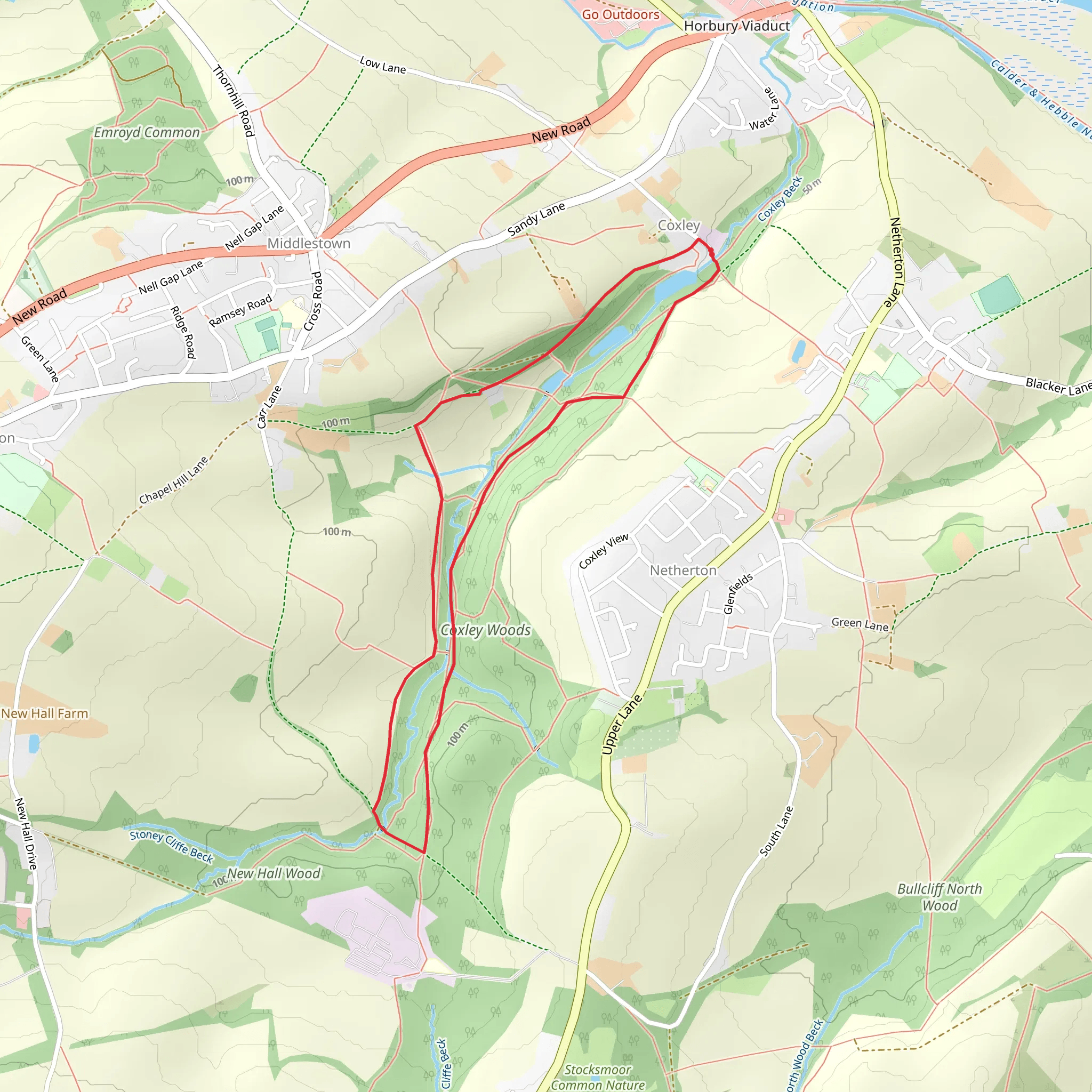 Coxley Beck and Woods Loop mobile static map