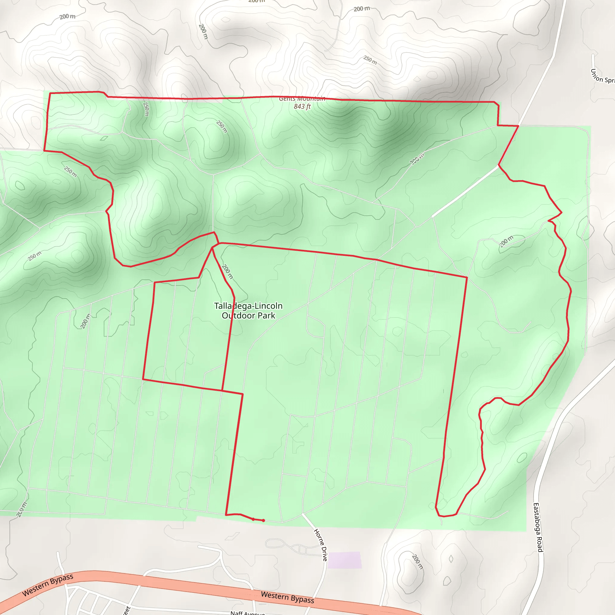 Gents Mountain and Talladega Lincoln Outdoor Park Walk mobile static map