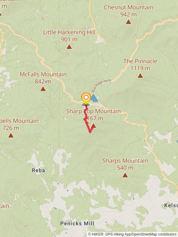 Sharp Top Mountain via Sharp Top Trail mobile static map