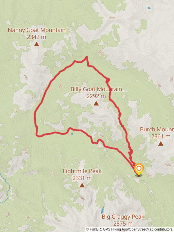 Billy Goat Pass Loop Trail via Hidden Lakes Trail mobile static map