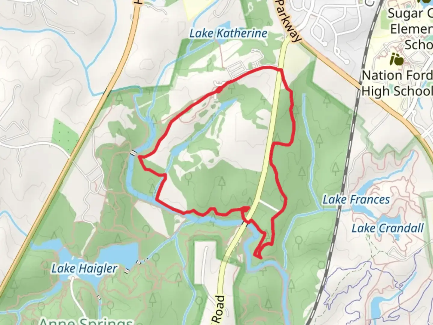 An image depicting the trail North Steele Creek Trail and Blue Star Loop Trail and its surrounding area.