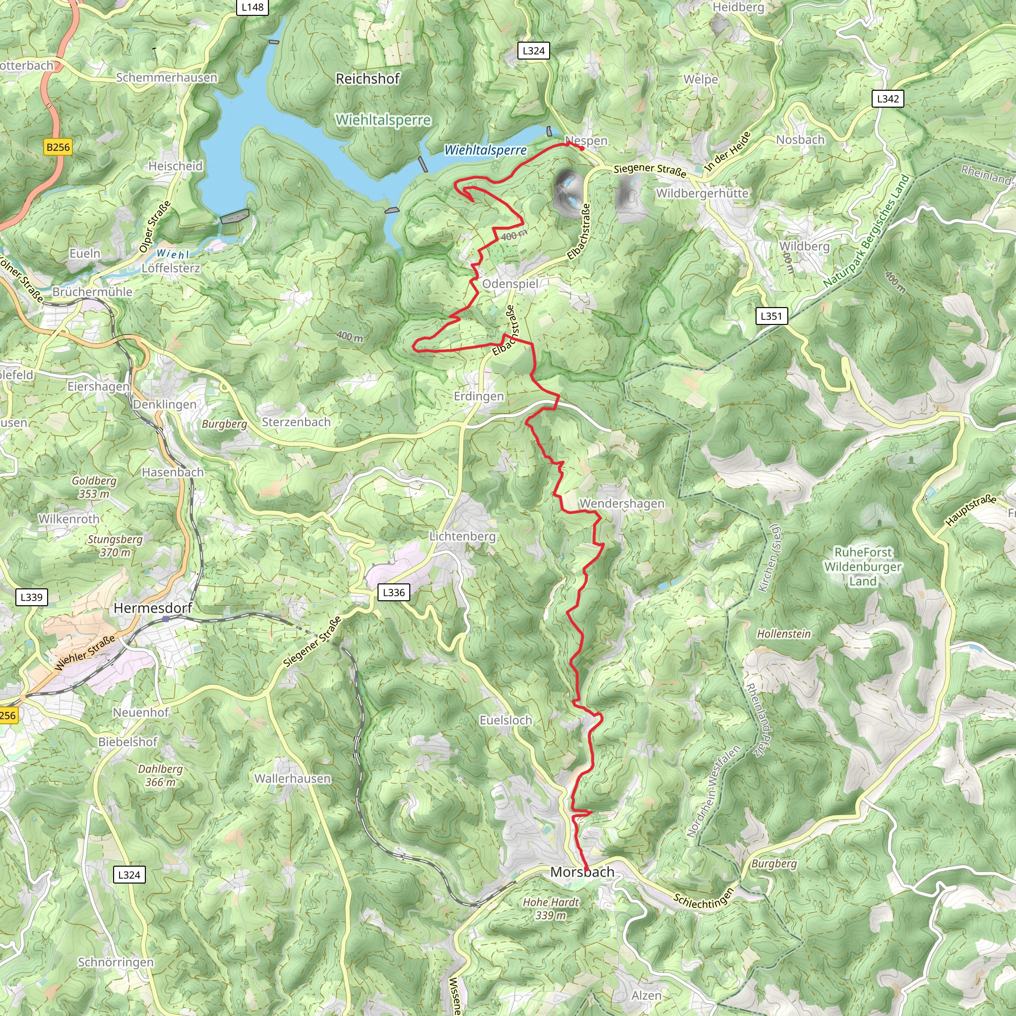 Nespen to Morsbach Walk via Wiehltalsperre mobile static map