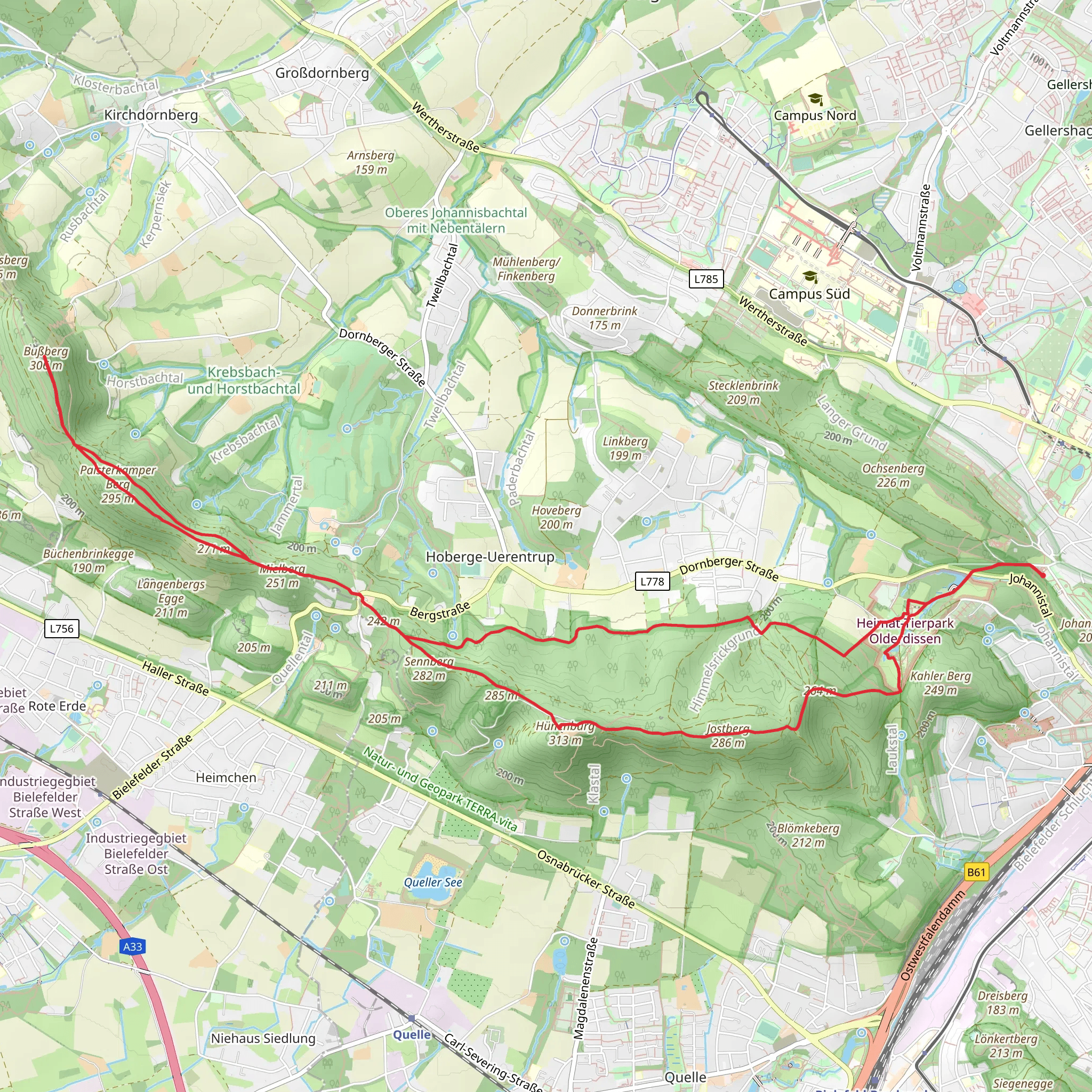 Stauweiher, Unterer-Oberer Teich, Hunenburg, Palsterkamper Berg and Bußberg Loop mobile static map