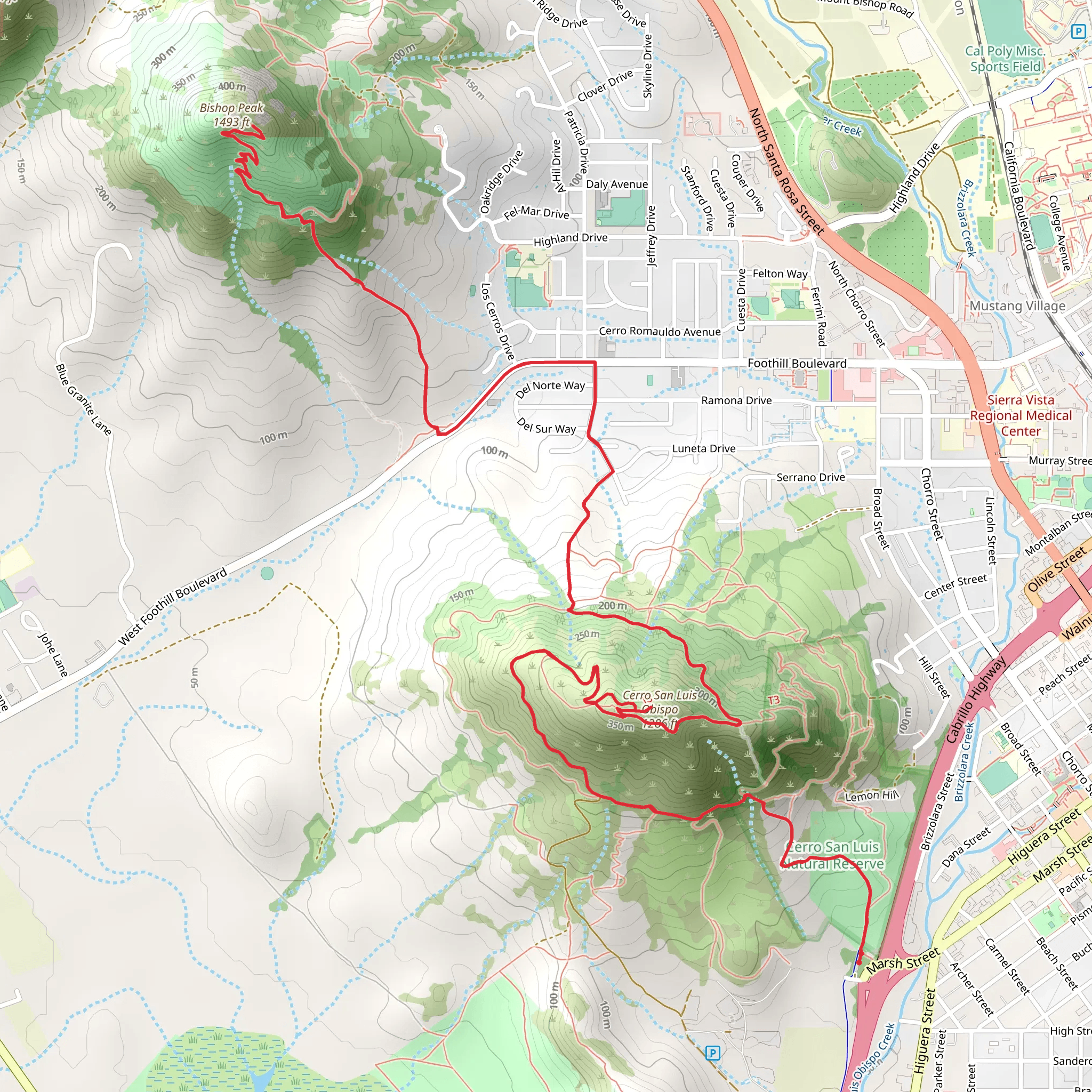 Cerro San Luis Obispo and Bishop Peak via Lemon Grove Loop mobile static map