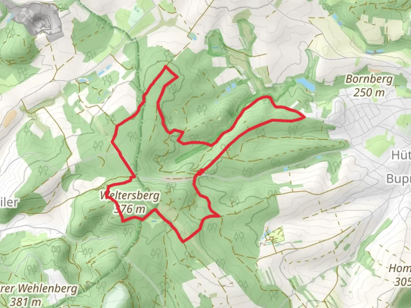 An image depicting the trail Lanzenbach via LC Schmelz Laufstrecke and its surrounding area.