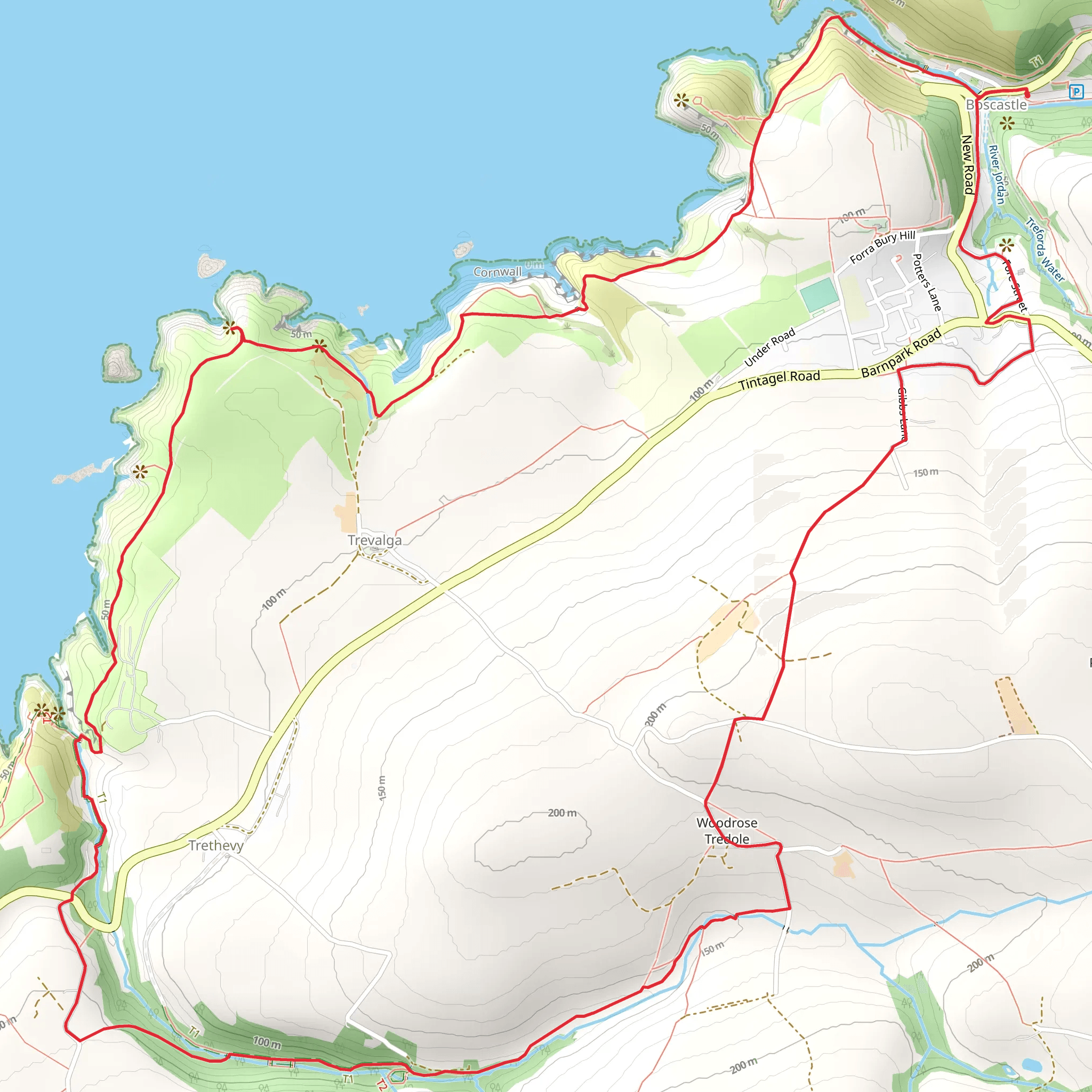 St Nectan Glen and Rocky Valley Loop mobile static map