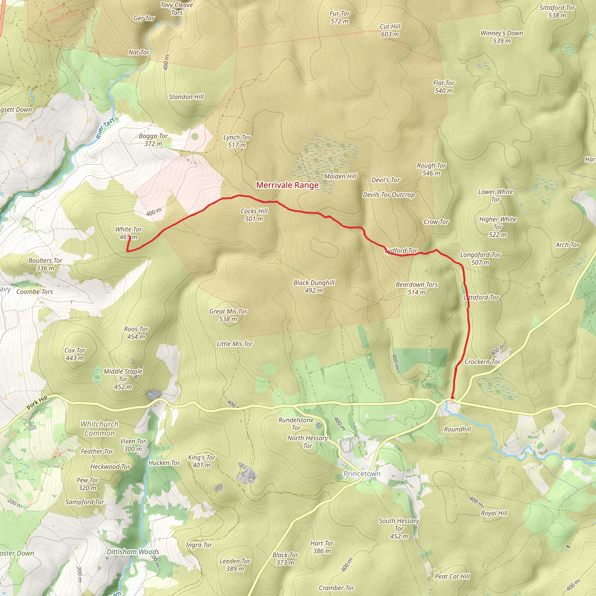 White Tor Camp Walk from Two Bridges mobile static map