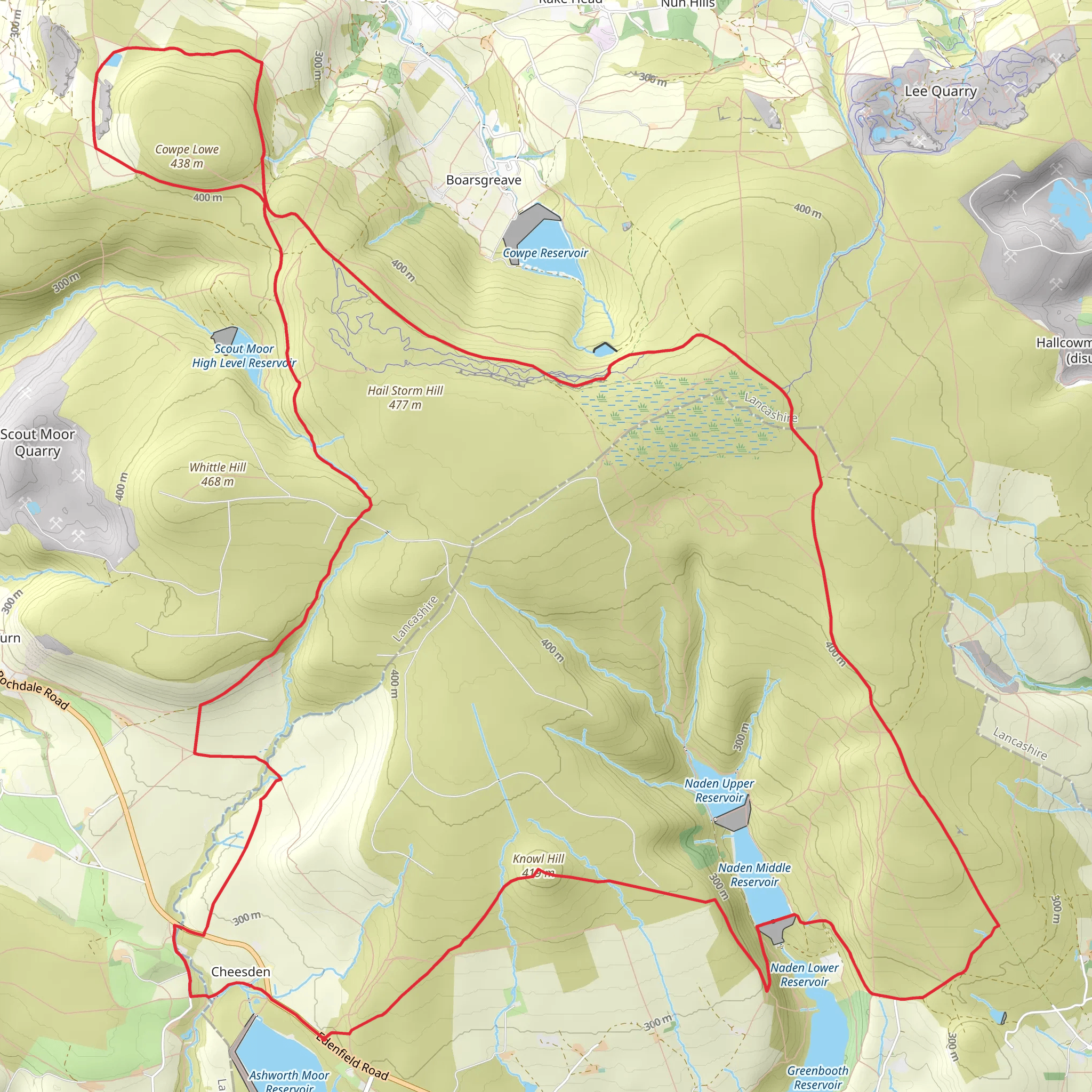 Cheesden, Cowpe Lowe and Naden Middle Reservoir Loop mobile static map