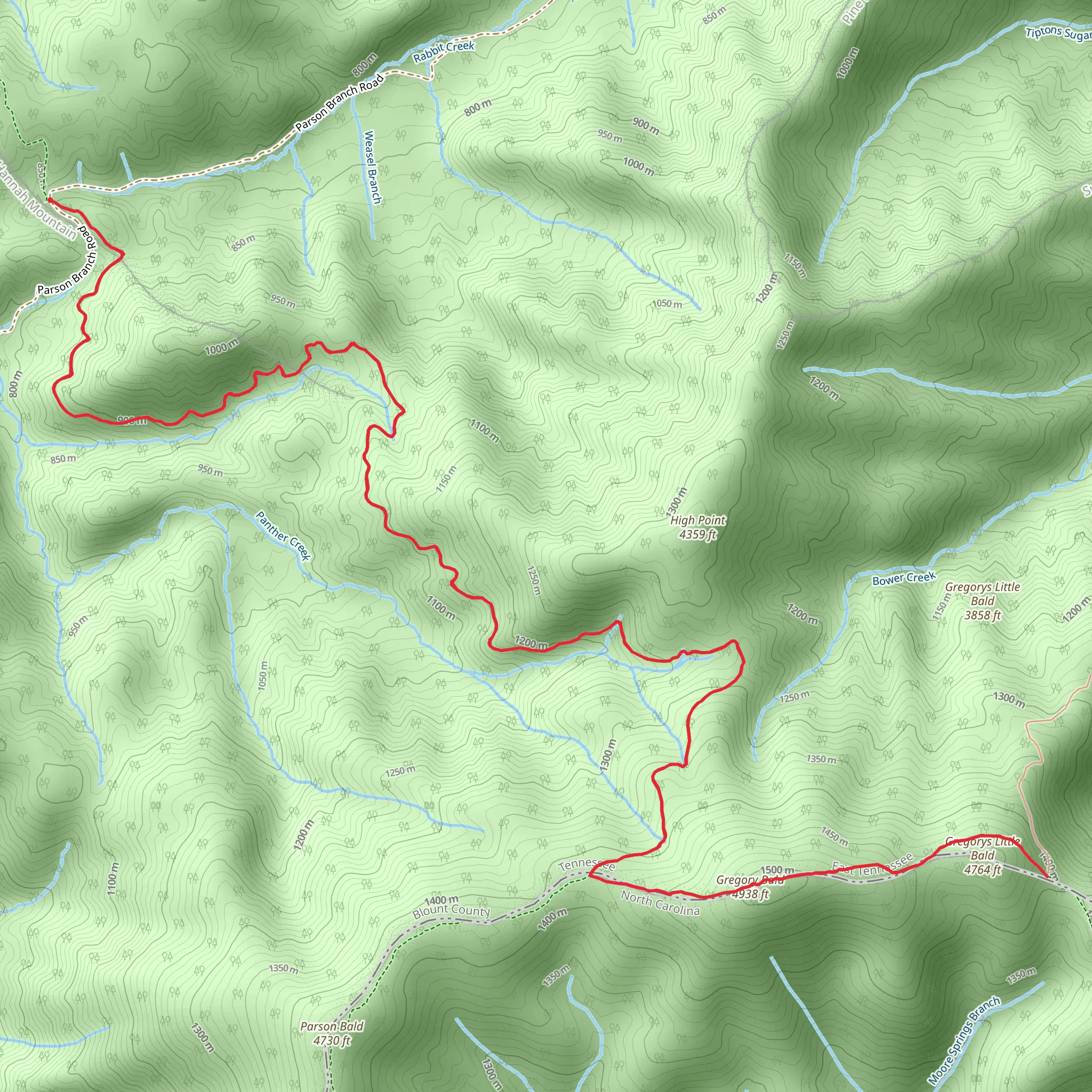Rich Gap, Gregory Bald via Gregory Bald Trail mobile static map