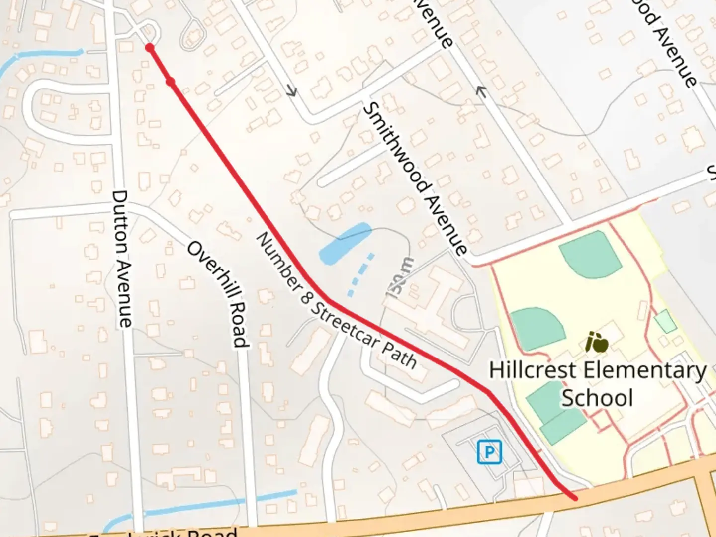 An image depicting the trail Number 8 Streetcar Path and its surrounding area.