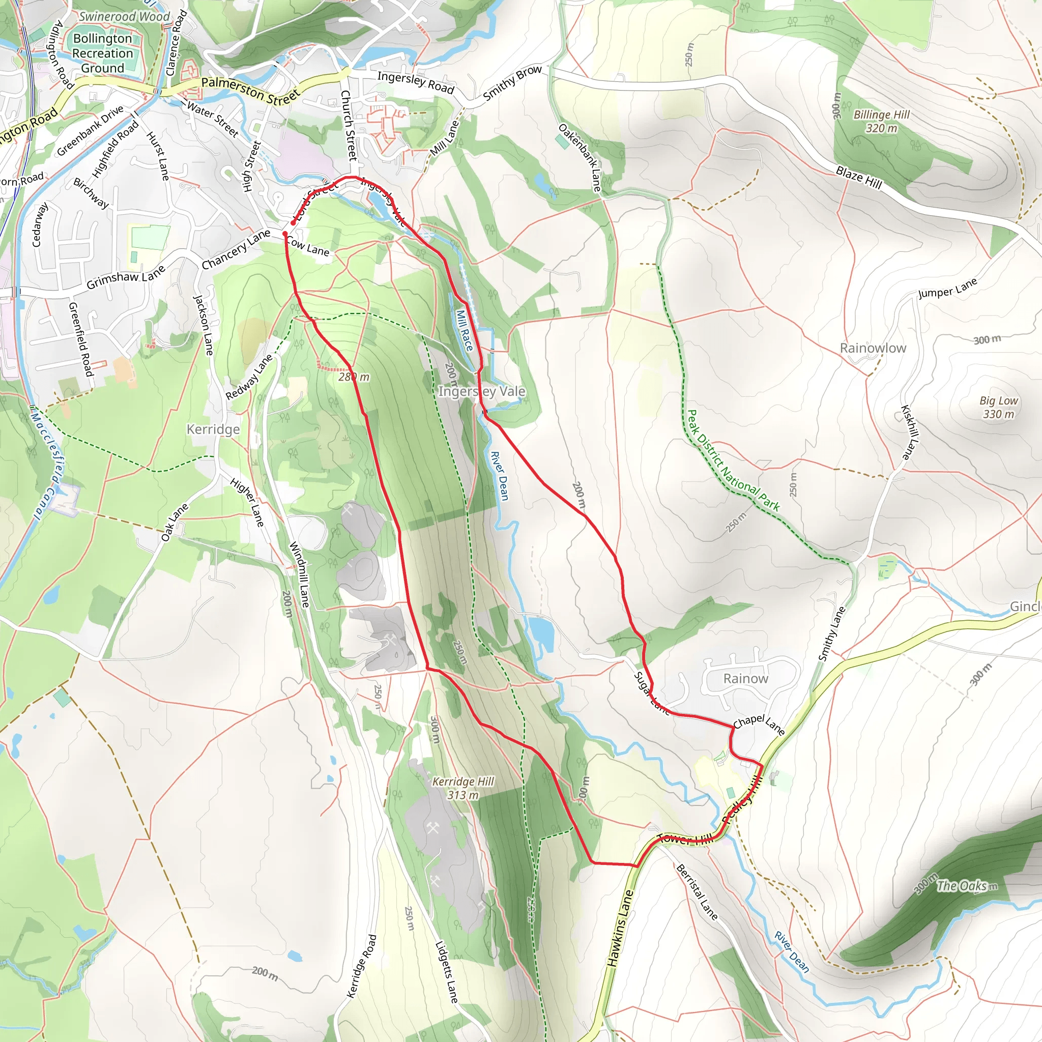 White Nancy and Kerridge Ridge Loop mobile static map