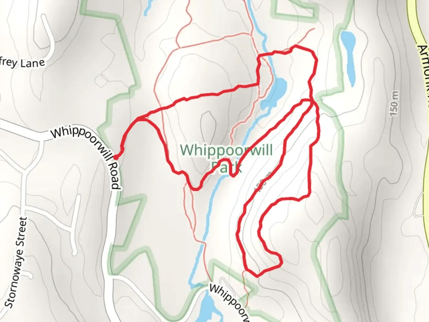 An image depicting the trail Green Trail Loop via Red and Blue Trail and its surrounding area.