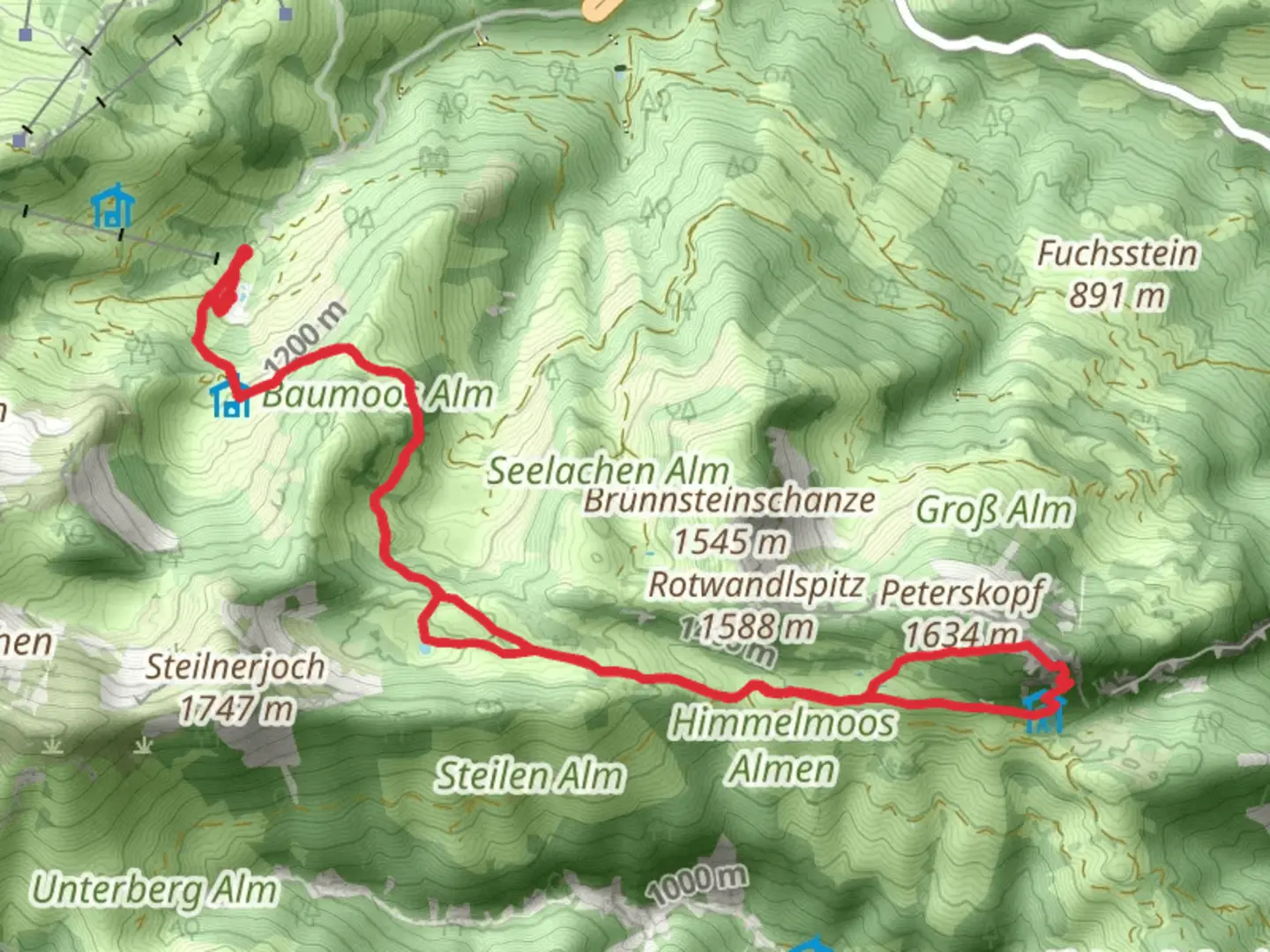 An image depicting the trail Brünnstein via Wanderweg 658 and its surrounding area.