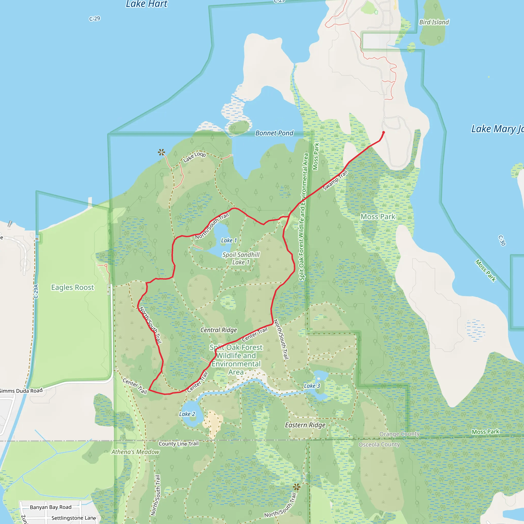 Center and North-South Loop Trail - Bonnet Pond mobile static map