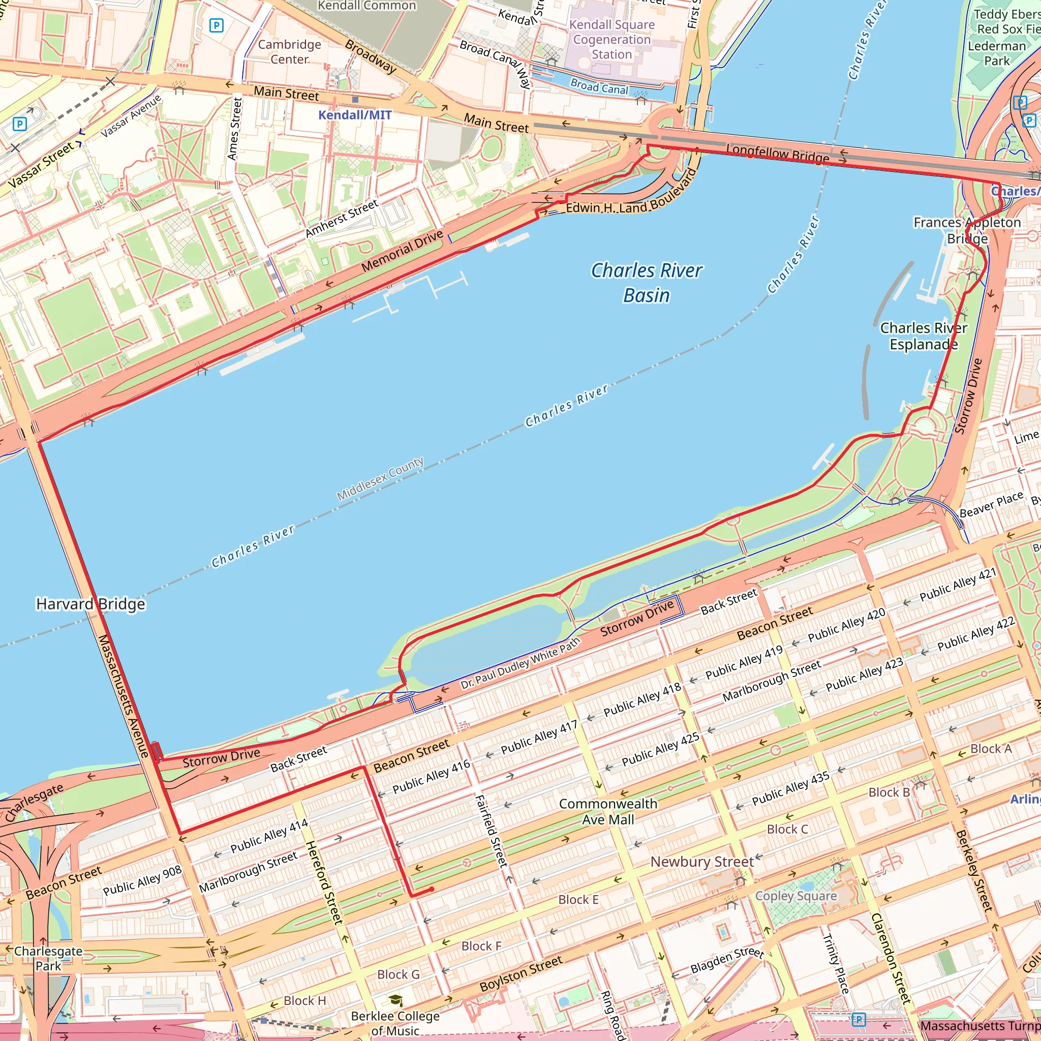 Charles River Loop from Commonwealth Avenue mobile static map