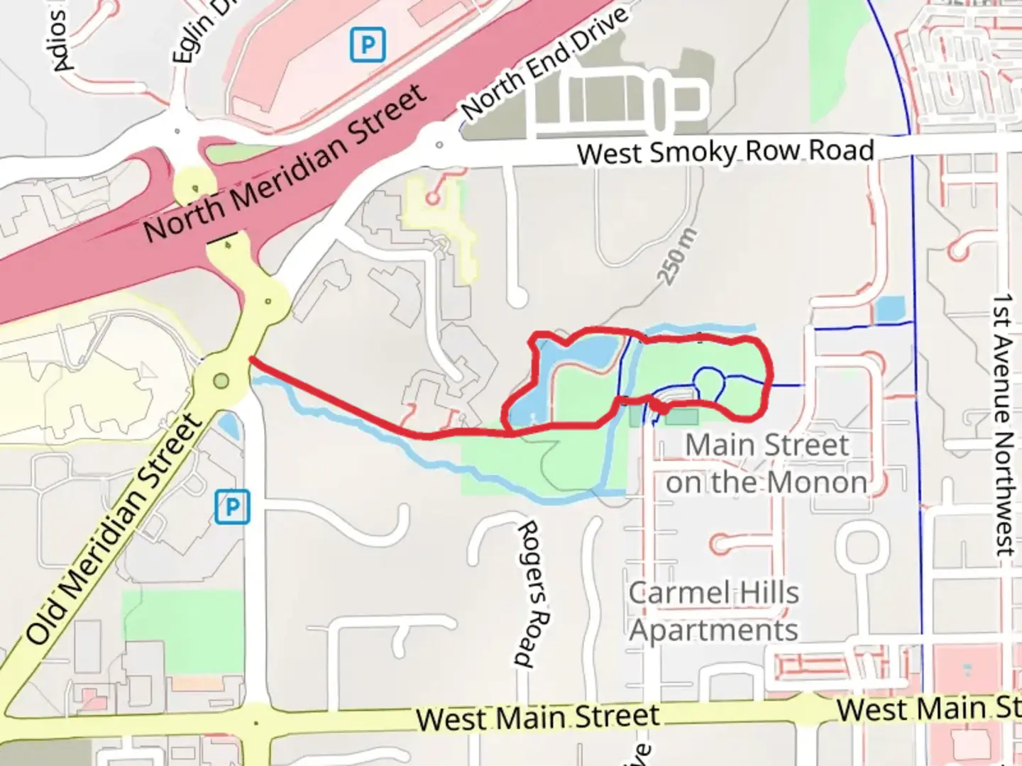 An image depicting the trail Little Cool Creek and Meadowlark Park Loop and its surrounding area.