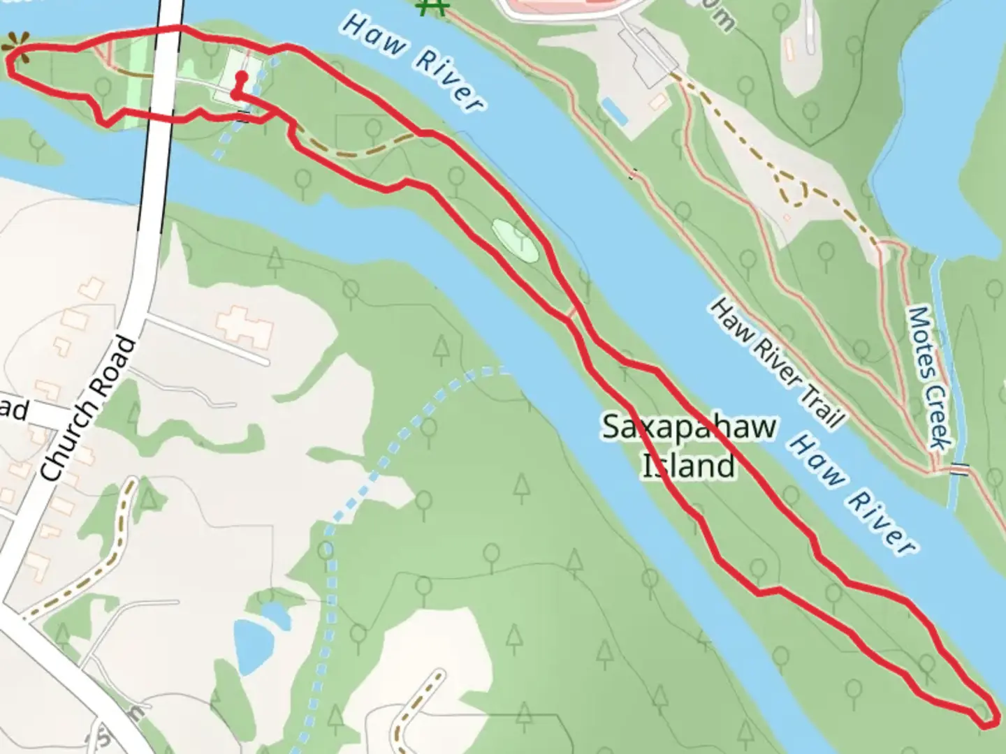 An image depicting the trail Saxapahaw Island Loop and its surrounding area.