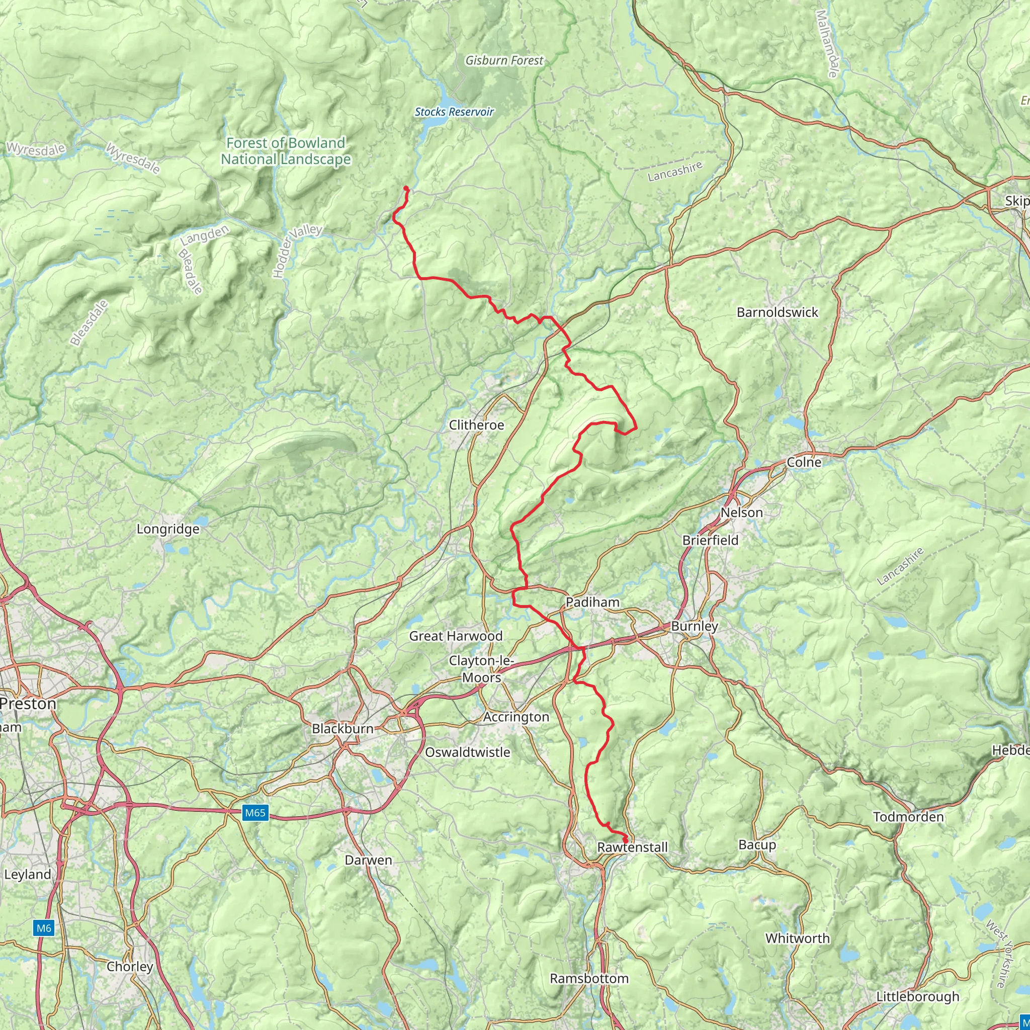 Rawtenstall to Slaidburn Walk in Lancashire mobile static map