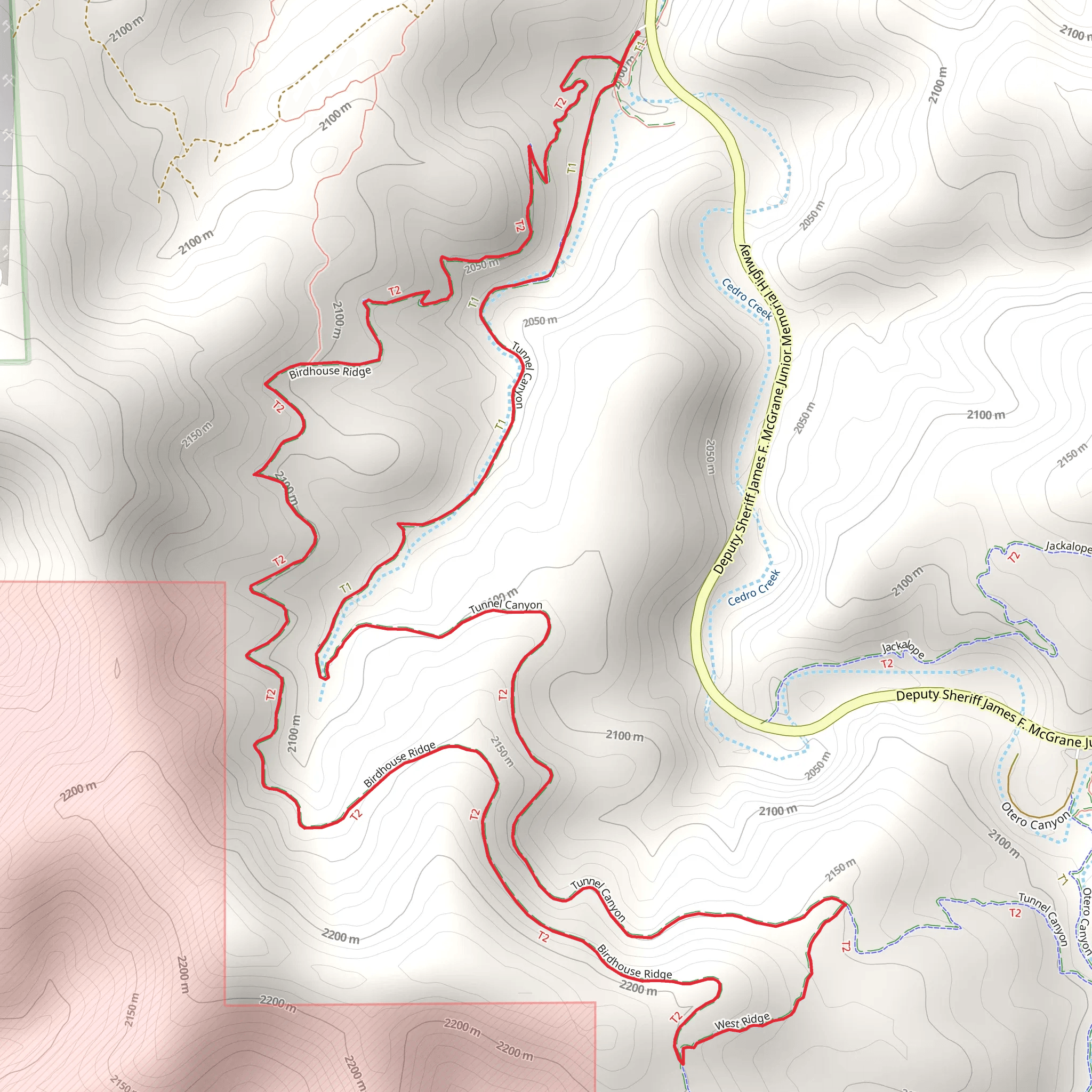 Tunnel Canyon and Birdhouse Ridge Loop mobile static map