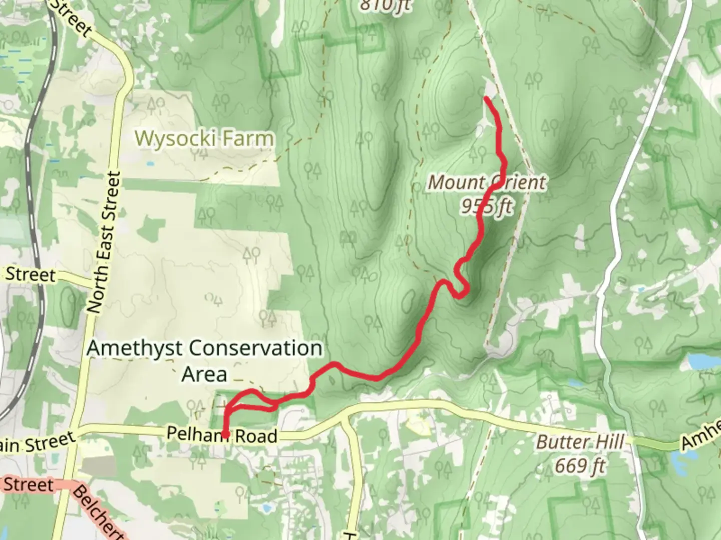 An image depicting the trail Mount Orient via Robert Frost Trail and its surrounding area.