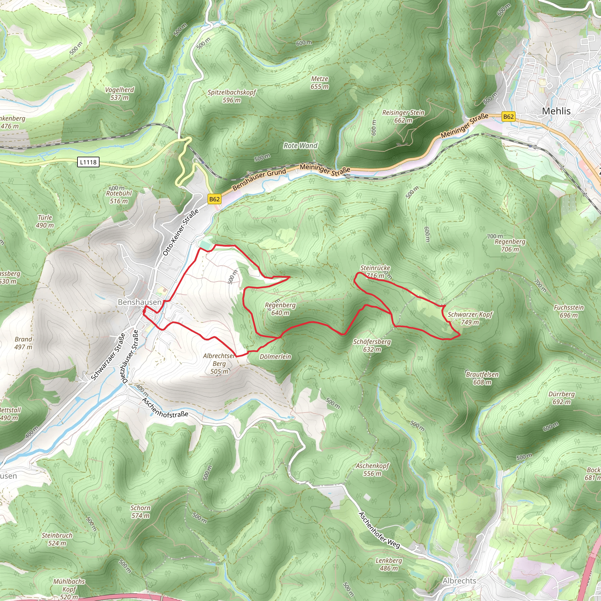 Obere Muhle, Steinrucke and Schwarzer Kopf Loop mobile static map