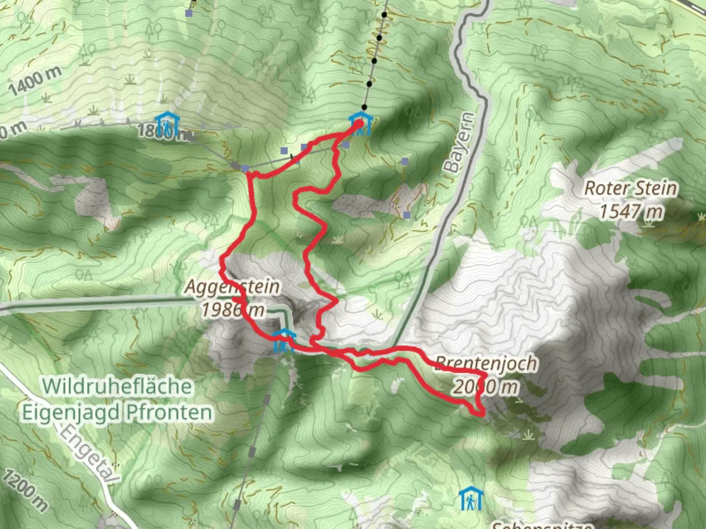 An image depicting the trail Aggenstein and Brentenjoch Loop via Pfronten-Steinach and its surrounding area.