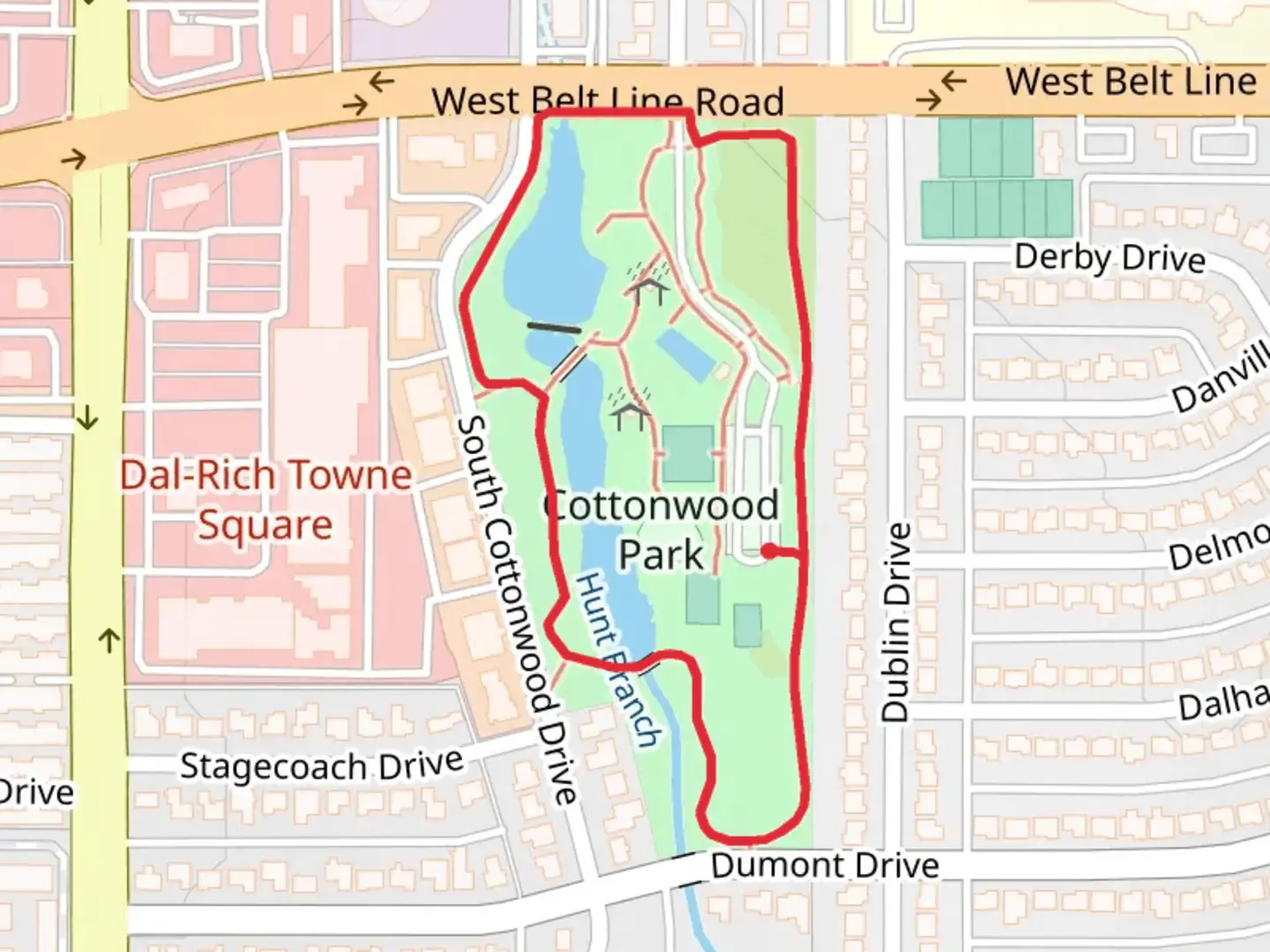 An image depicting the trail Cottonwood Park Path Loop and its surrounding area.