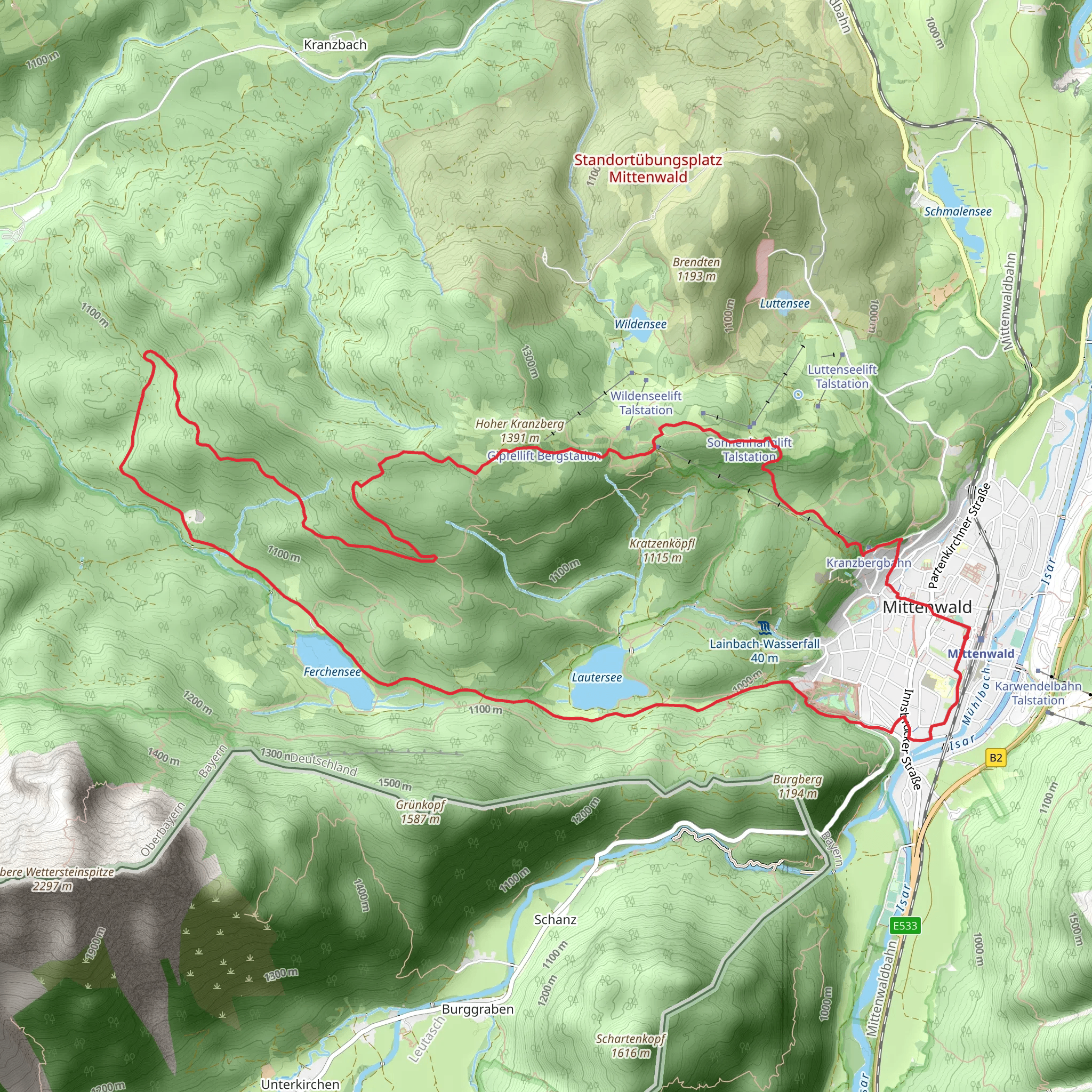 Lautersee, Ferchensee and Hoher Kranzberg Loop - Mittenwald mobile static map