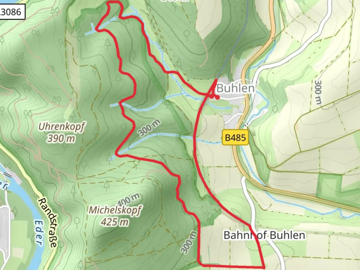 An image depicting the trail Buhlen Loop and its surrounding area.