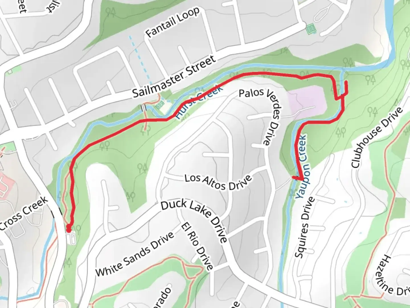 An image depicting the trail Hurst Creek and Youpon Creek and its surrounding area.