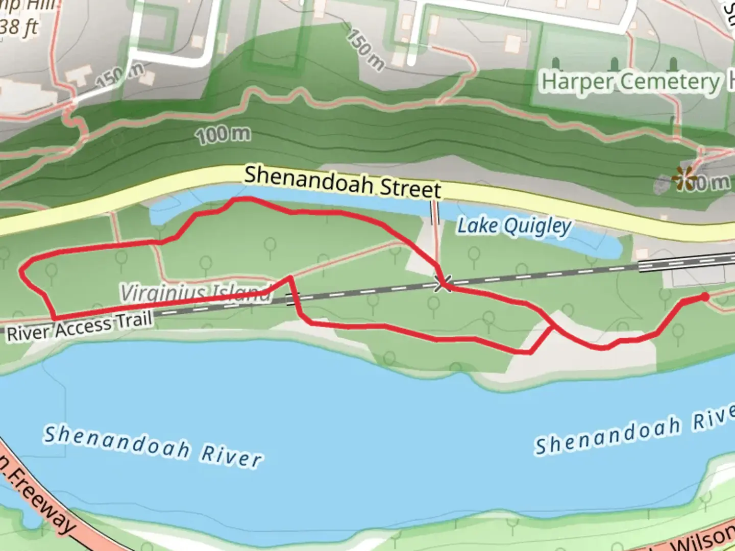 An image depicting the trail Virginius Island and Hall's Island Loop Trail and its surrounding area.