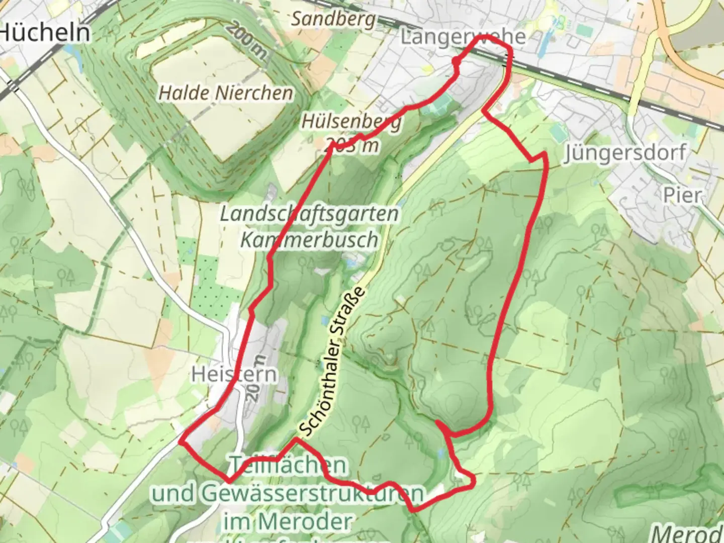 An image depicting the trail Laufenburg, Orchelsweiher and Landschaftsgarten Kammerbusch via Langerwehe Wanderrundweg and its surrounding area.