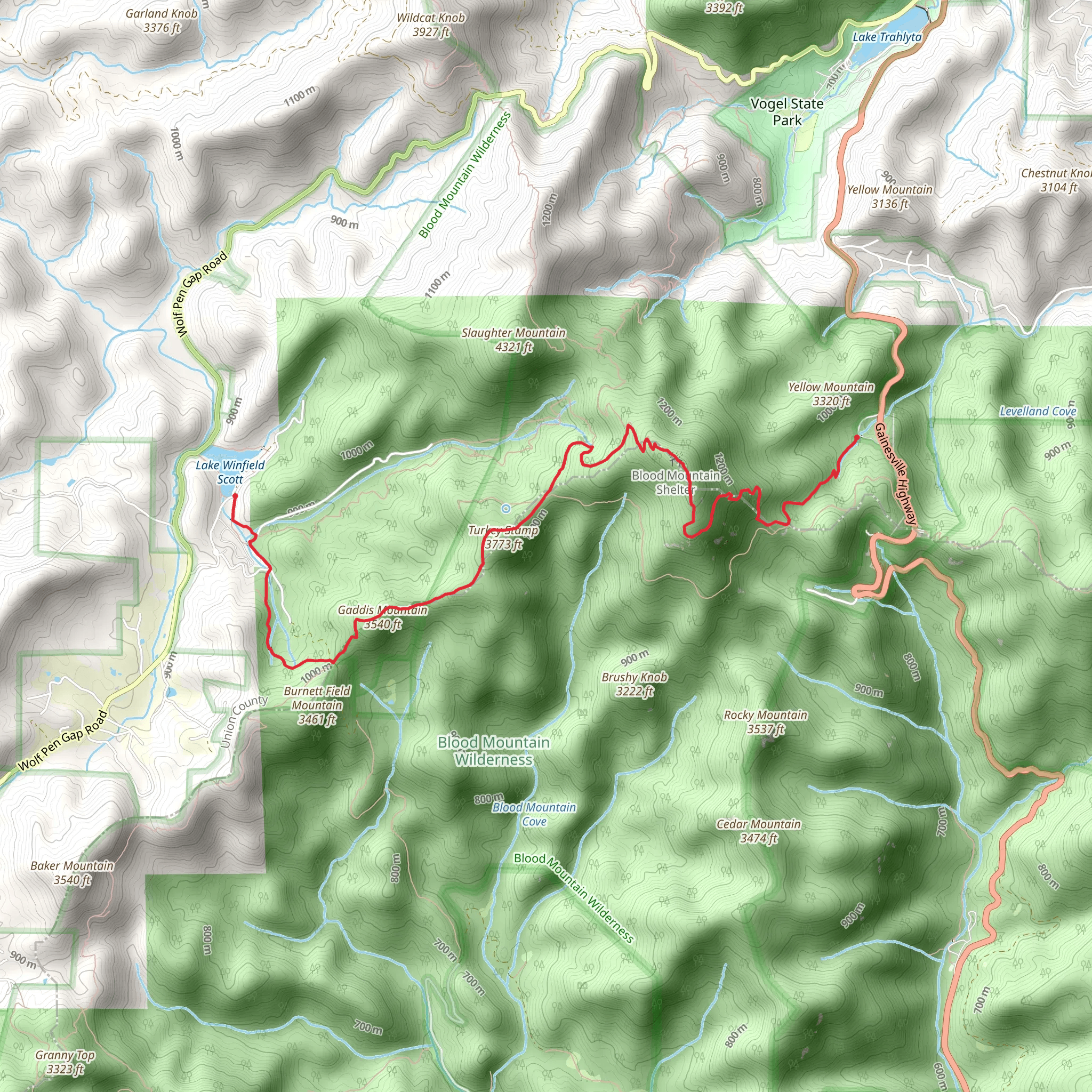 Turkey Stamp and Blood Mountain via Appalachian Trail mobile static map