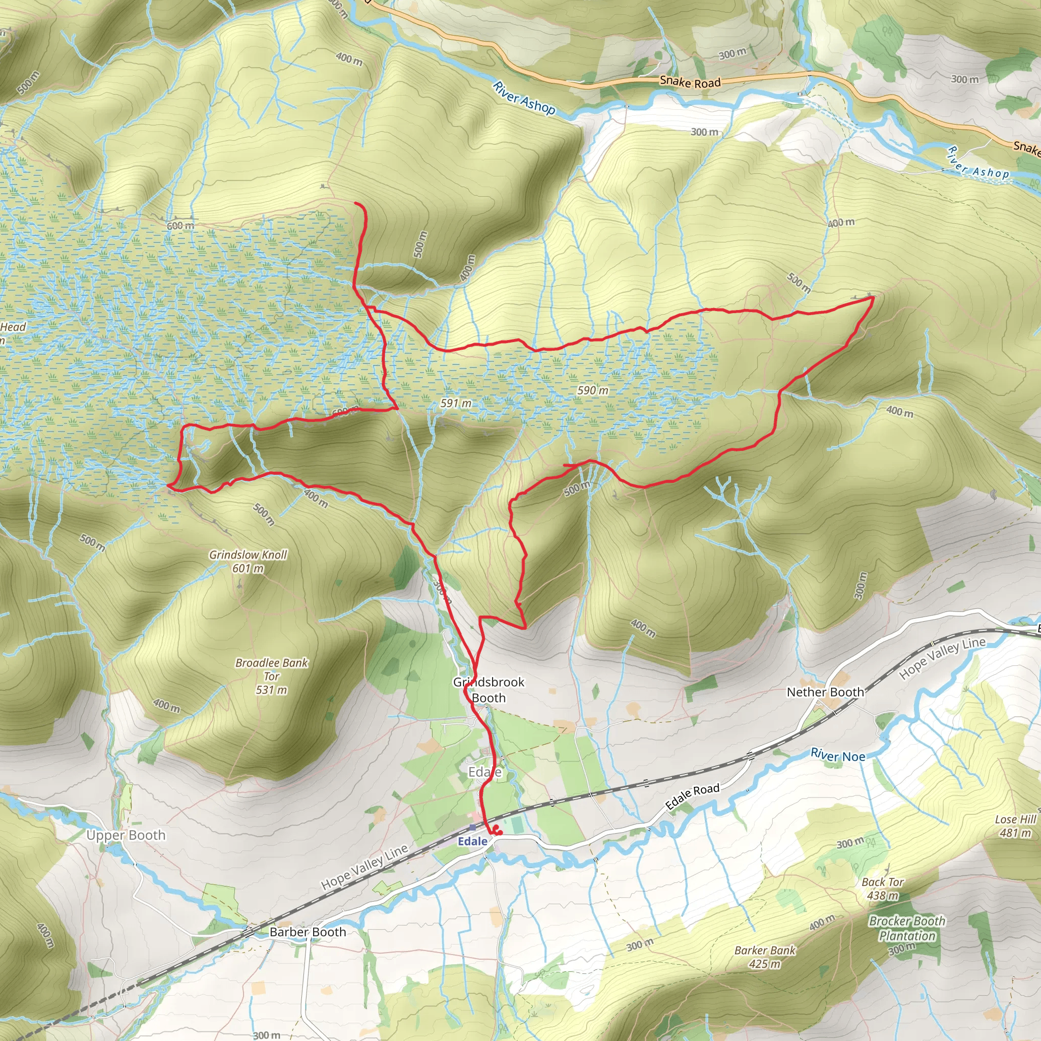 Edale Grindsbrook Clough Blackden Edge Madwomans Stones Crookden Ringing Roger Nabs Circular mobile static map