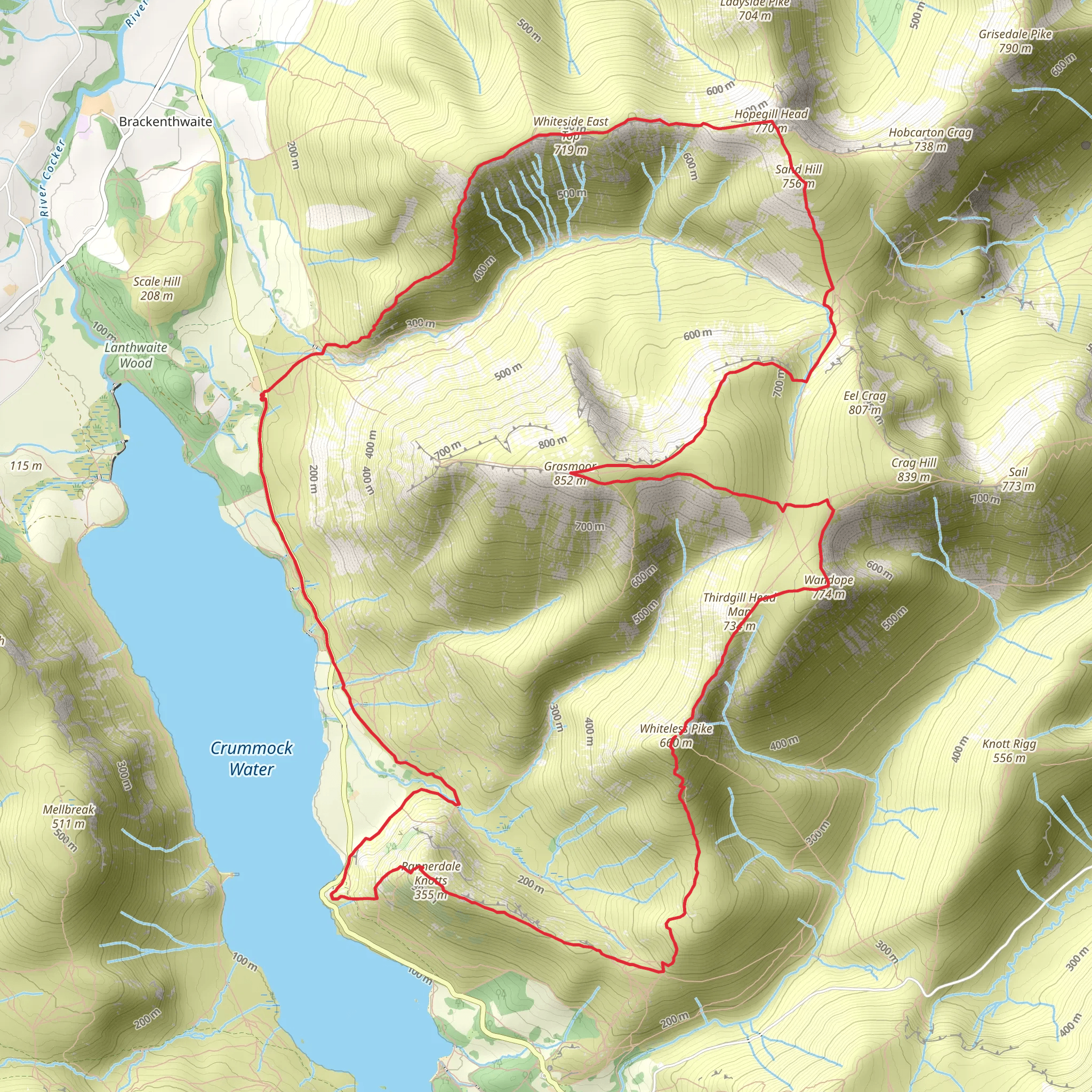 Hopegill, Grasmoor and Wandope Loop from Crummock Water mobile static map