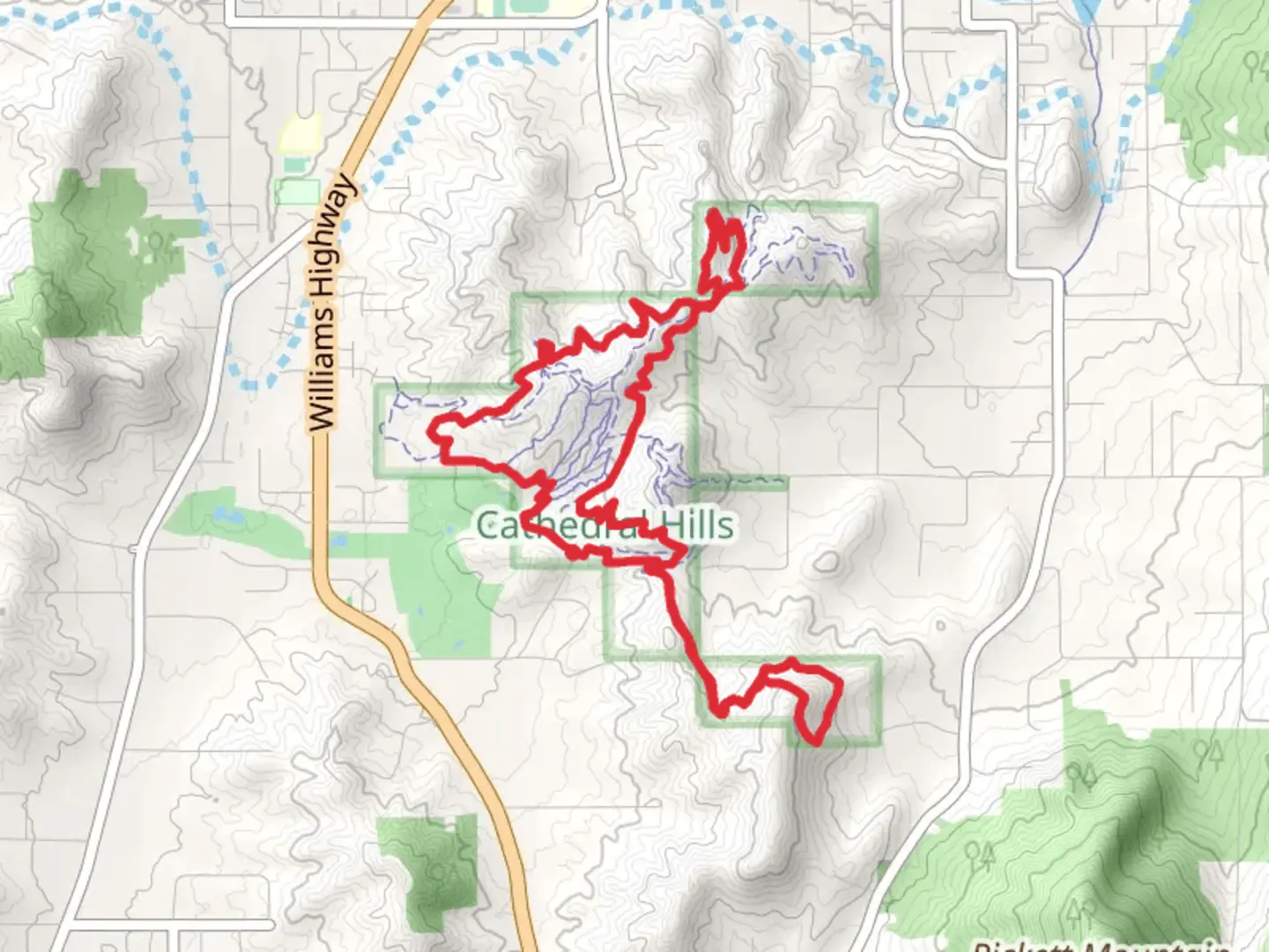 An image depicting the trail Wild Rose, Timber Riders and Outback Loop Trail and its surrounding area.