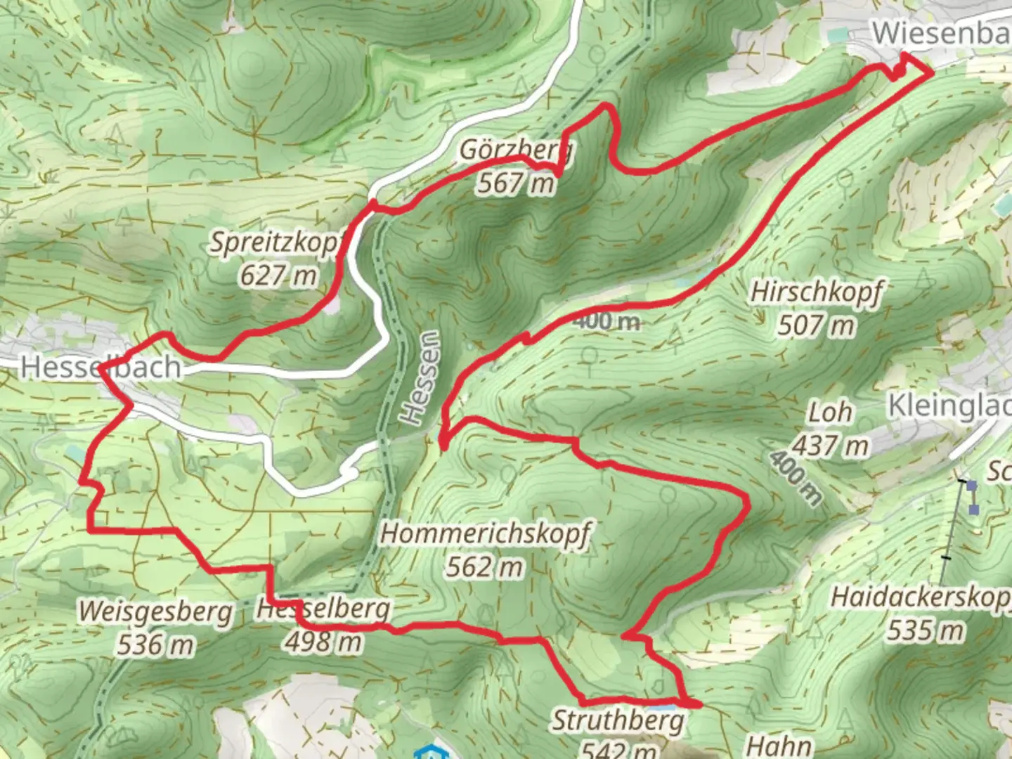 An image depicting the trail Wiesenbach and Hesselbach Loop via Silbersee and its surrounding area.
