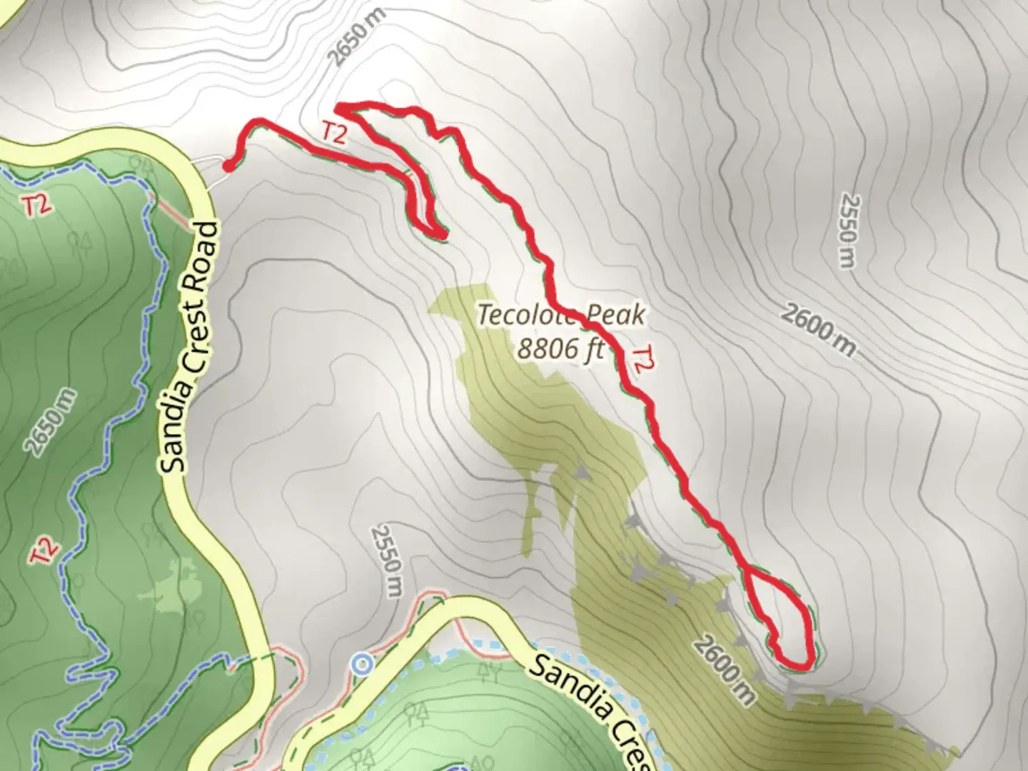 An image depicting the trail Tecolote Peak Trail and its surrounding area.