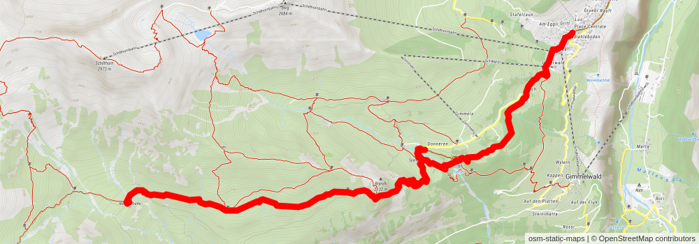 Stechelberg-Sefinen Valley-Rotstock Hut-Mürren stage 2 Map