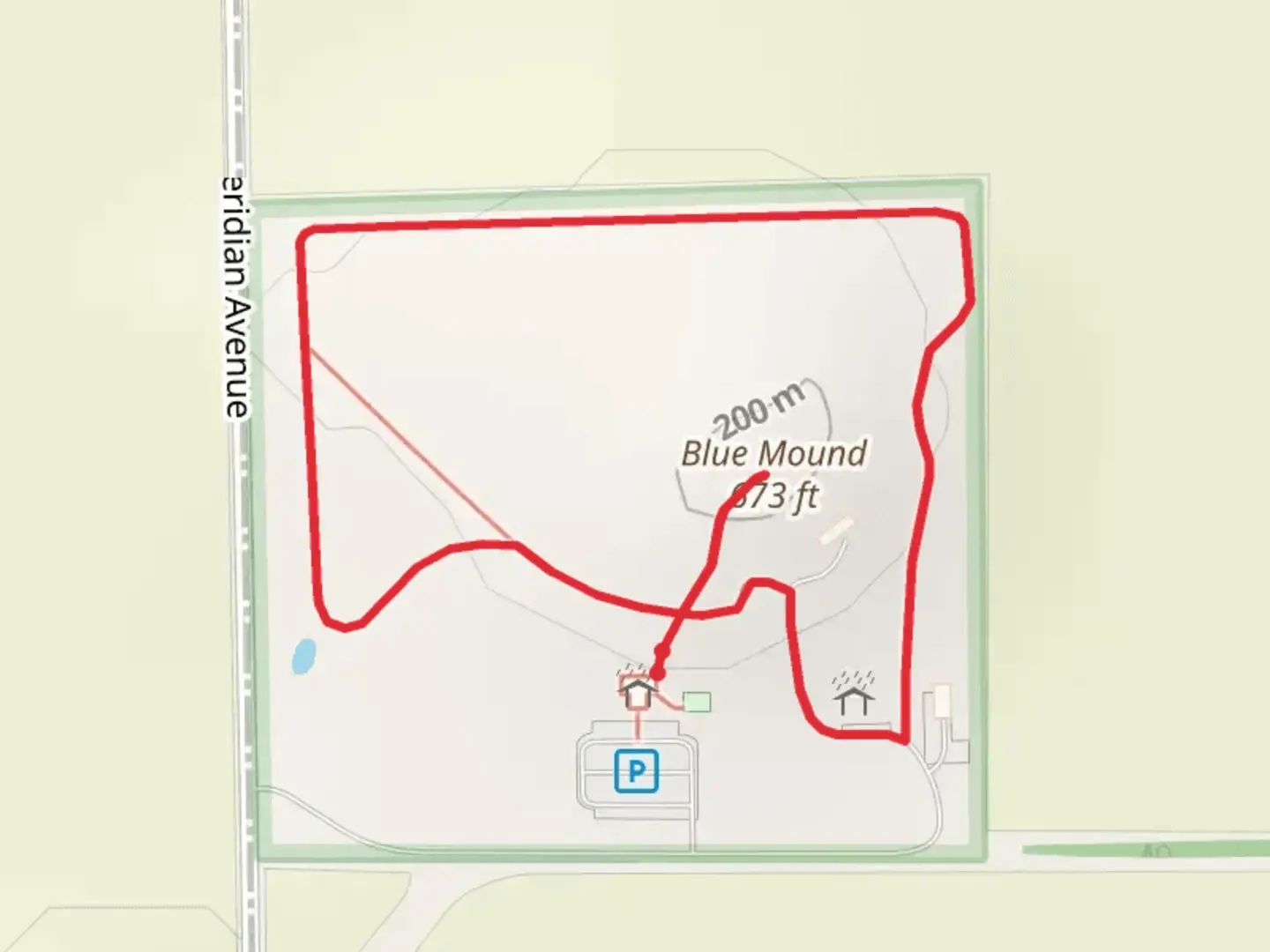 An image depicting the trail Blue Mound Loop and its surrounding area.