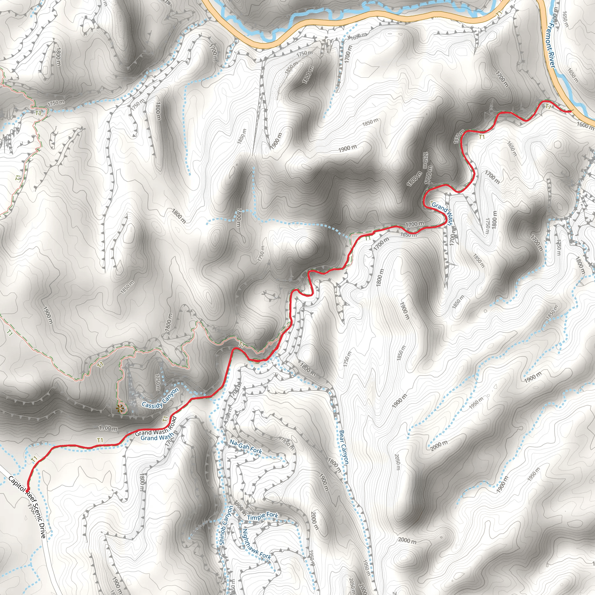Grand Wash Trail Out and Back mobile static map